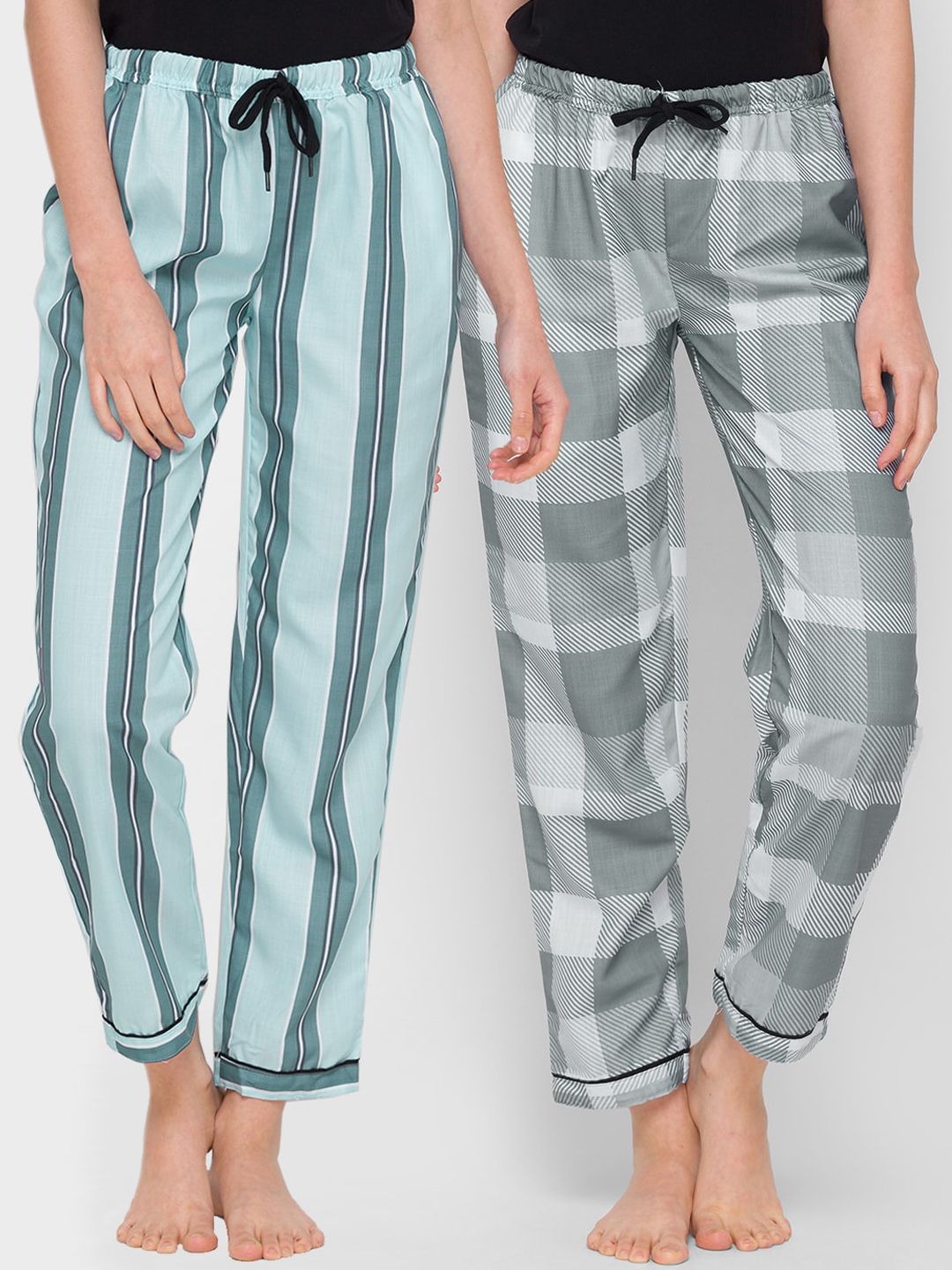FashionRack Blue & Grey Women Pack of 2 Printed Pyjamas Price in India