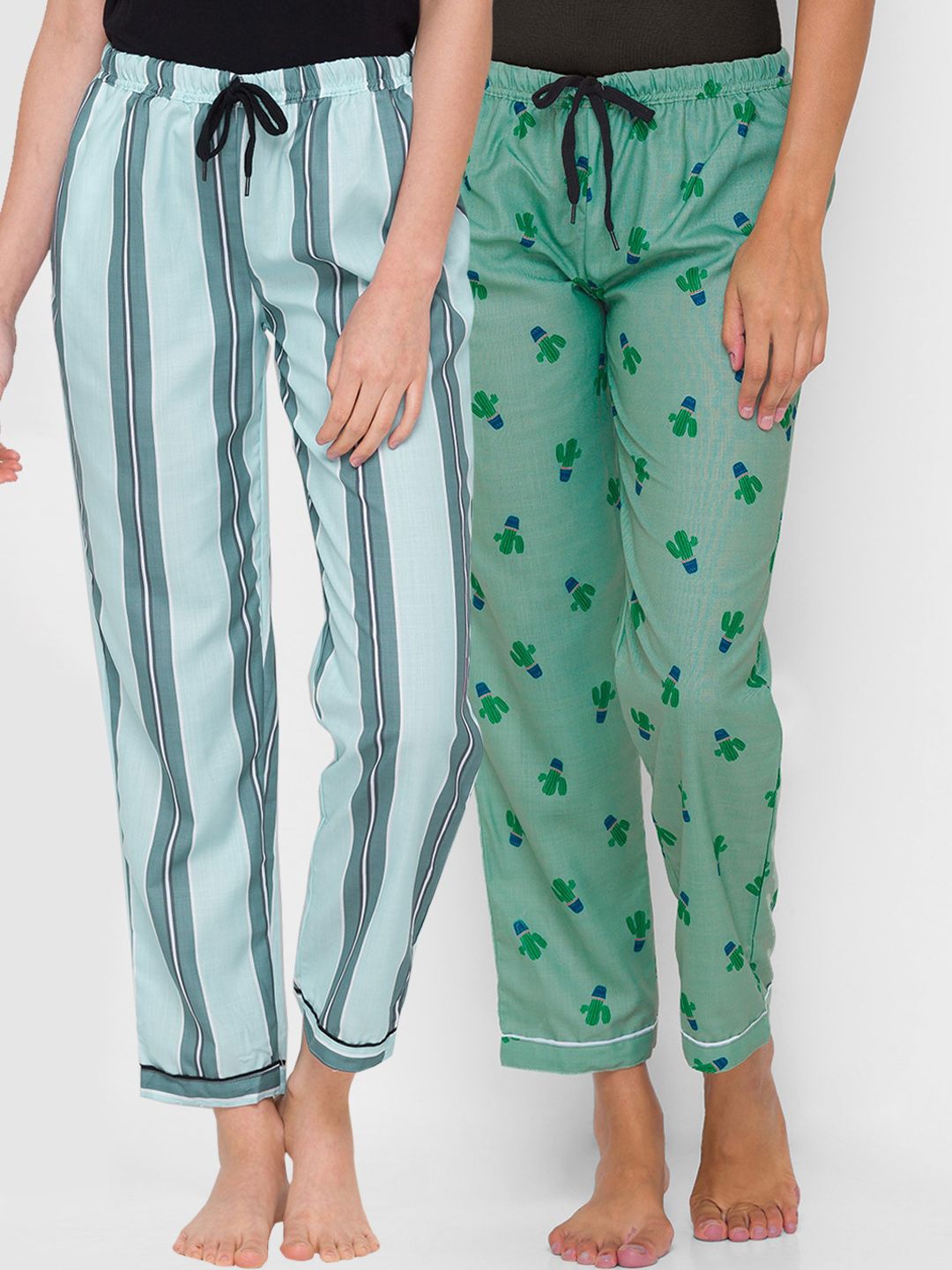 FashionRack Women Blue & Green Pack of 2 Lounge Pants Price in India