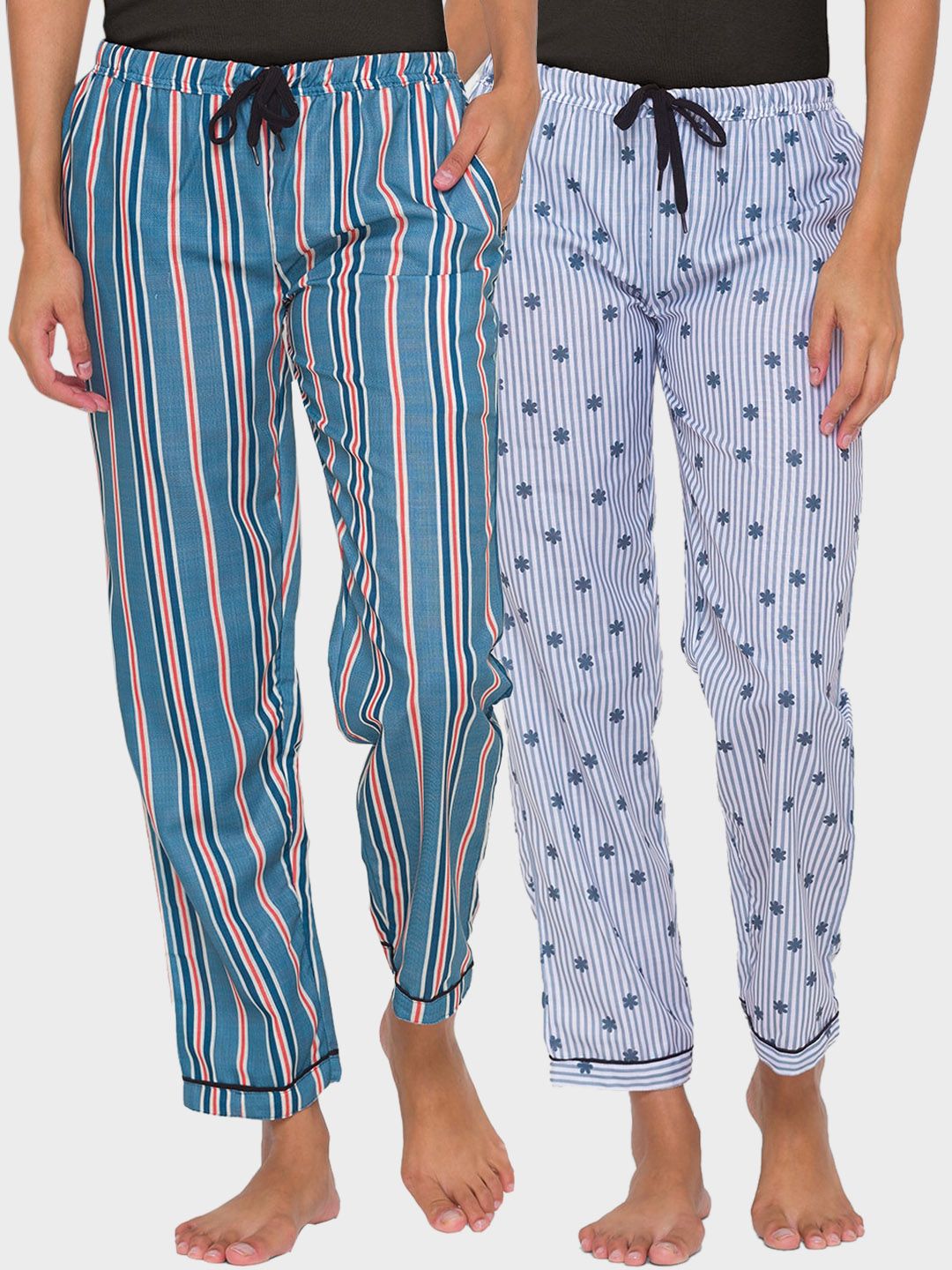 FashionRack Women Blue Pack Of 2 Printed Lounge Pant Price in India