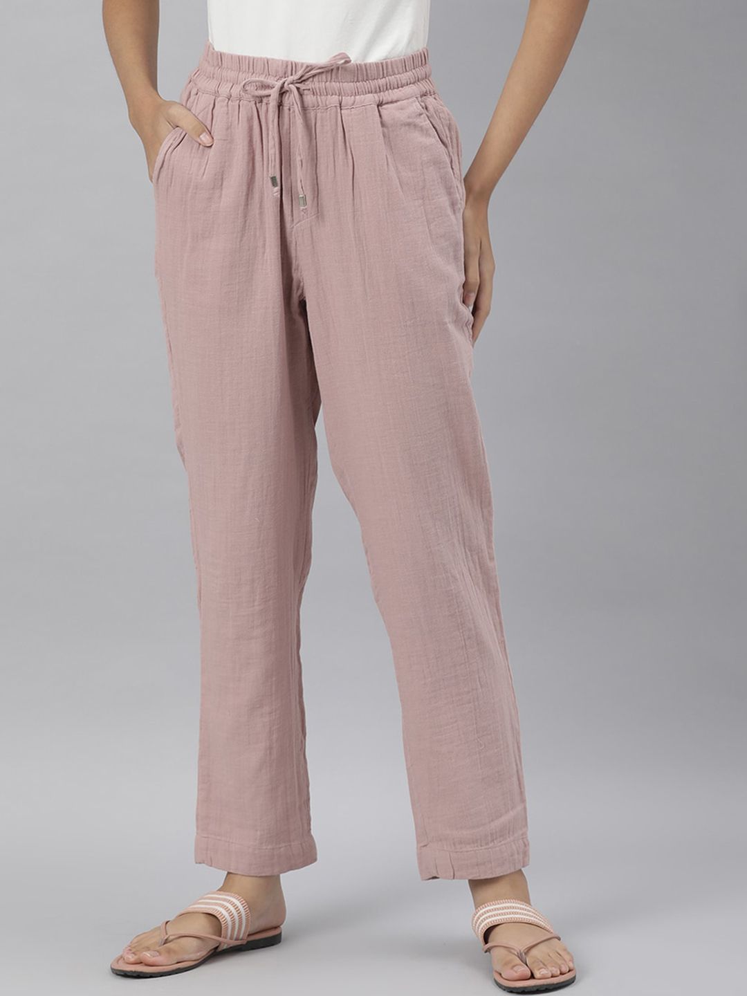 RAREISM Women Pink Tailored High-Rise Trousers Price in India