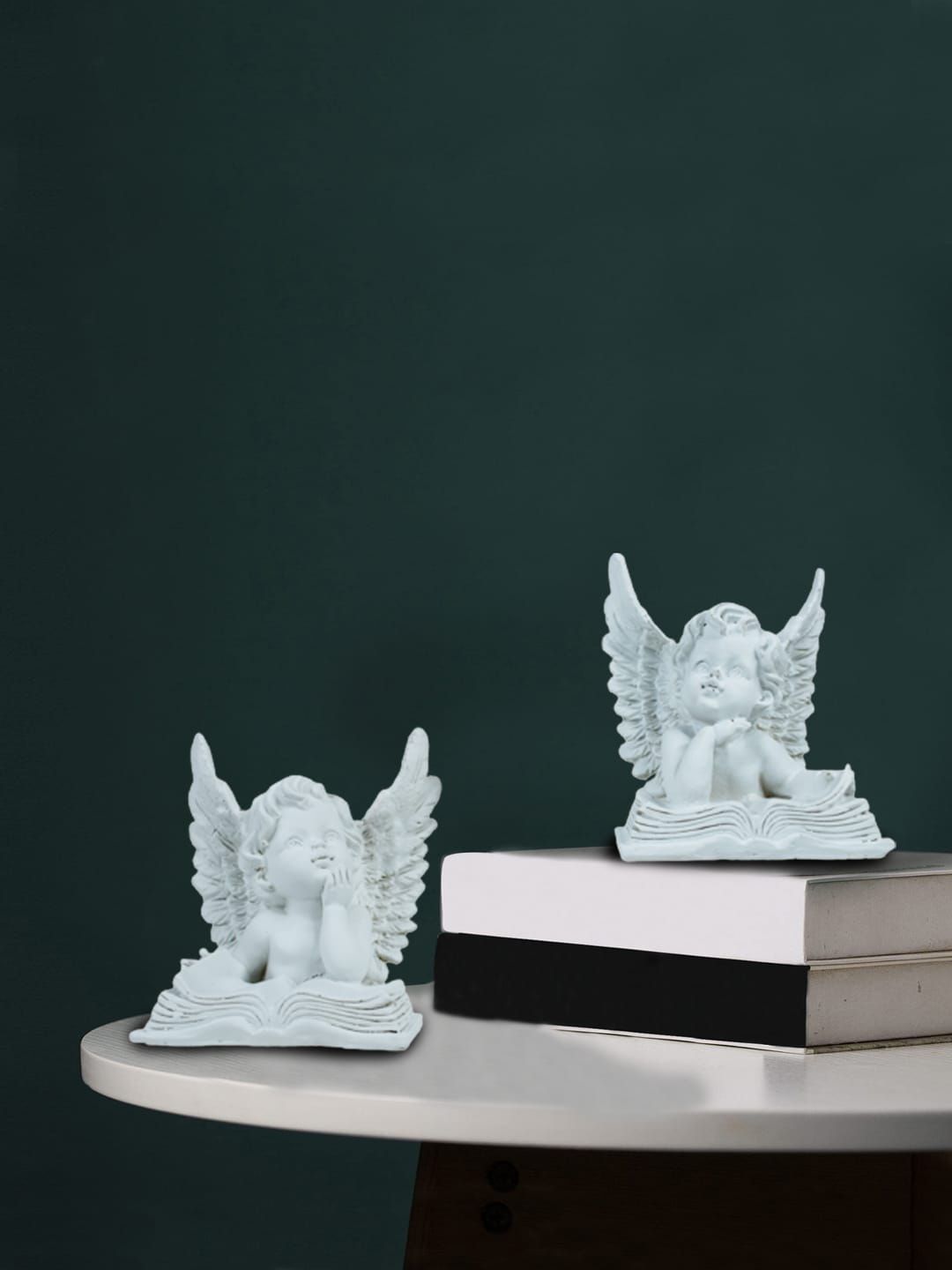 Wonderland White Set of 2 Resin Angels Statue With Big Wings & Book Price in India