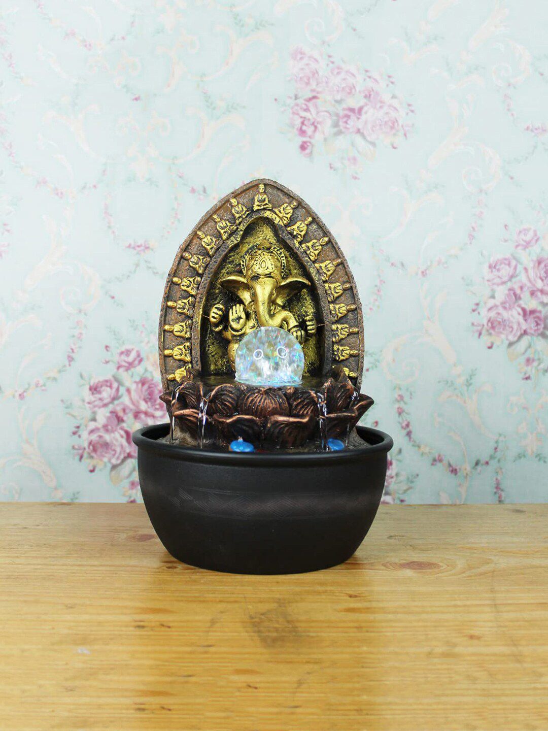 Wonderland Brown & Gold-Toned Table Top Ganesh Fountain Price in India