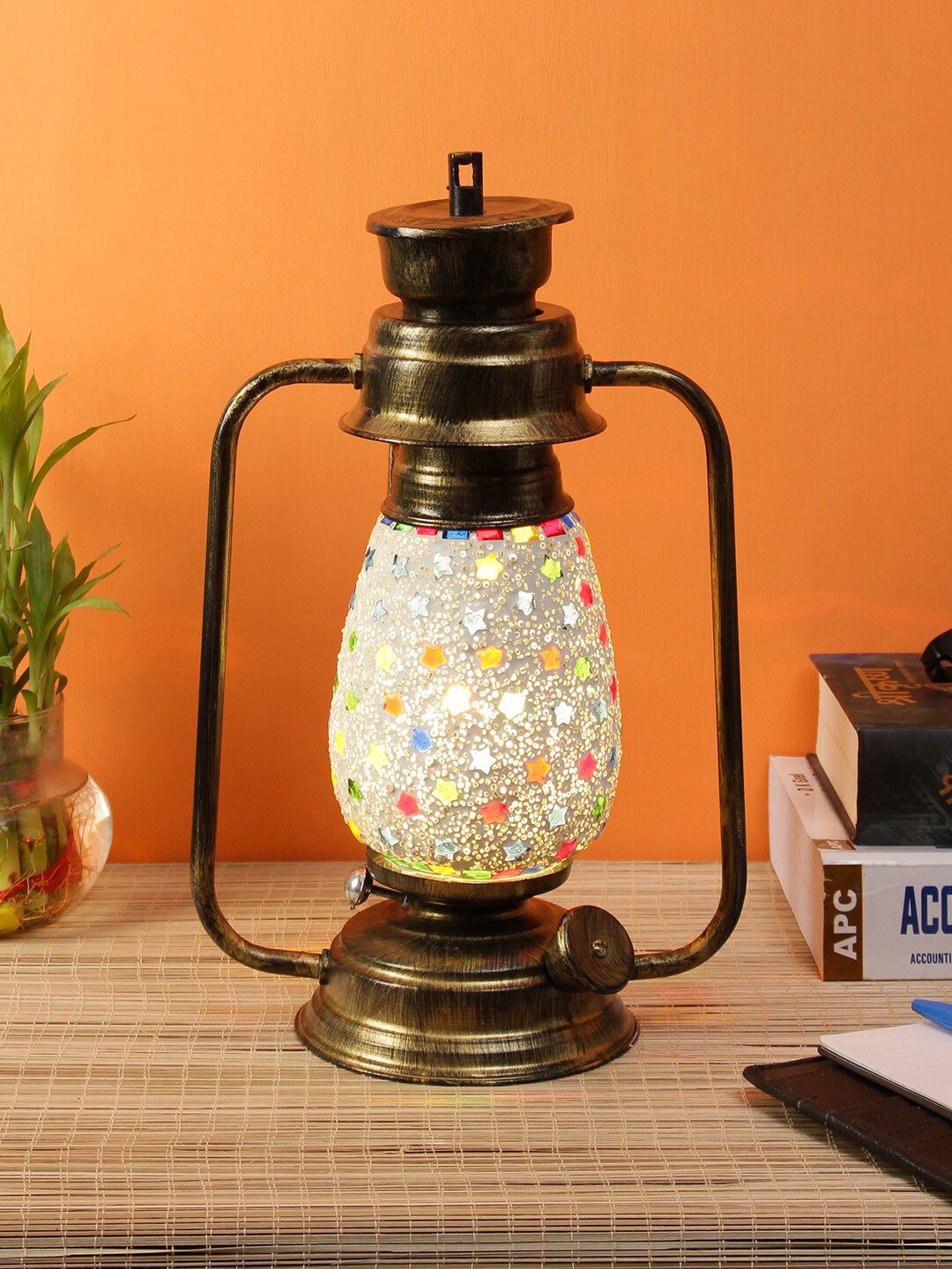 Devansh Gold-Toned Mosaic Lantern Table Lamp Price in India