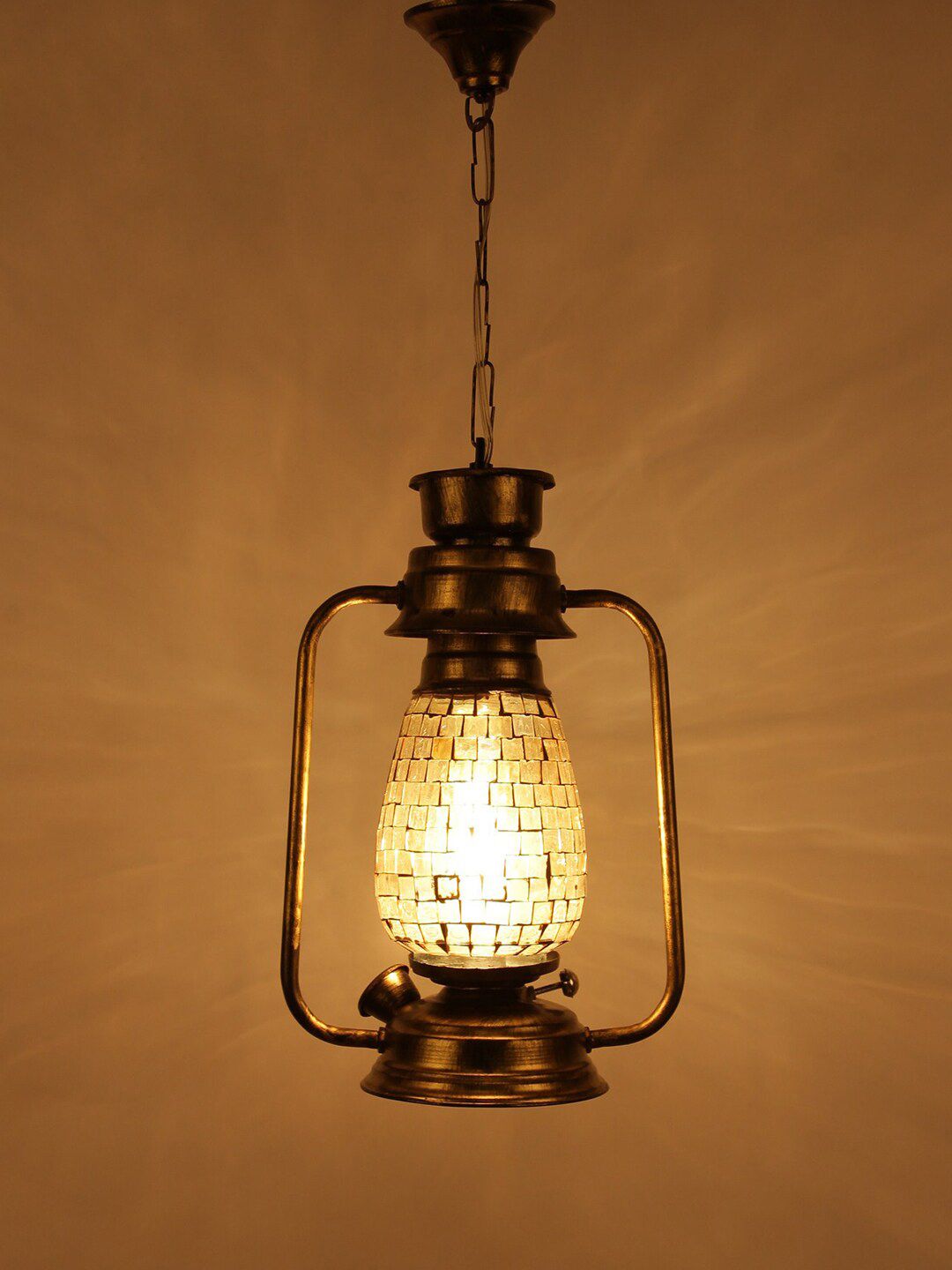 Devansh Gold-Toned Glass Lantern Ceiling Lamp Price in India