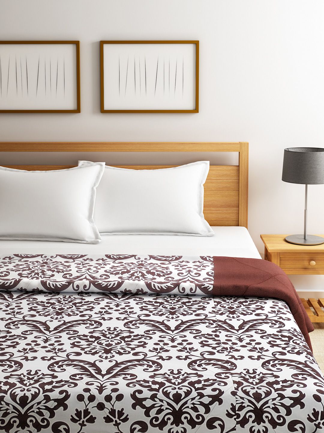 SWAYAM White & Brown Printed AC Double Comforter Price in India