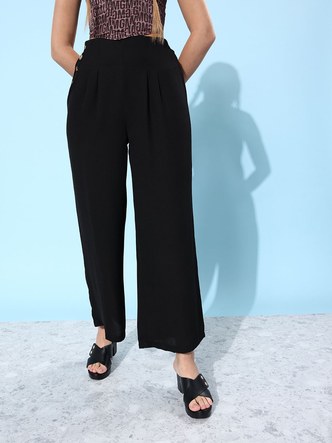 DressBerry Women Stunning Black Solid Trousers Price in India