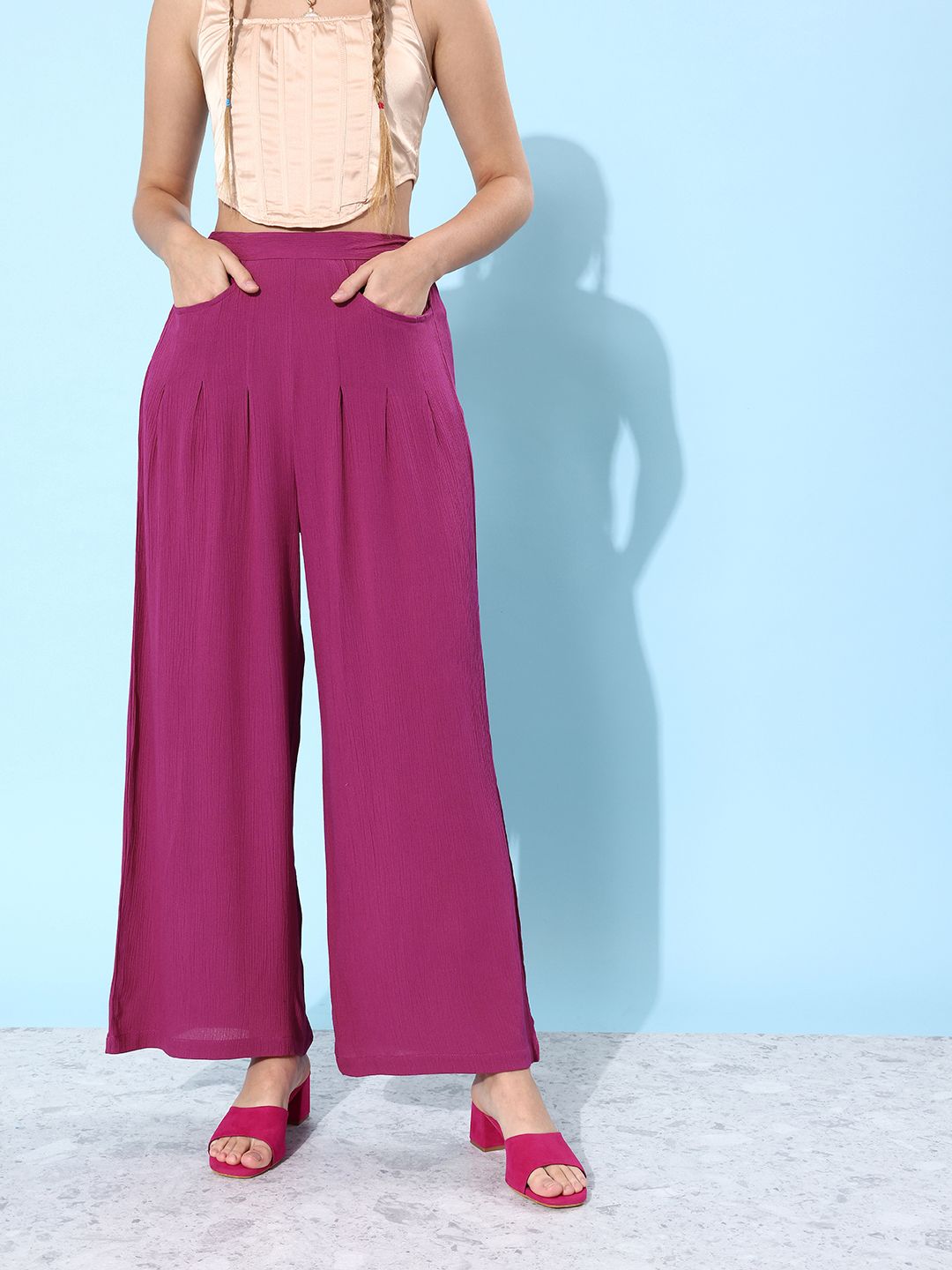 DressBerry Women Purple Solid Trousers Price in India