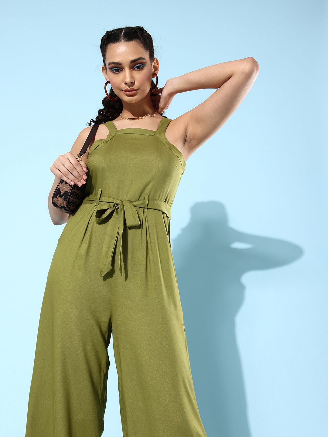 DressBerry Women Green Solid Halter Neck Jumpsuit Price in India