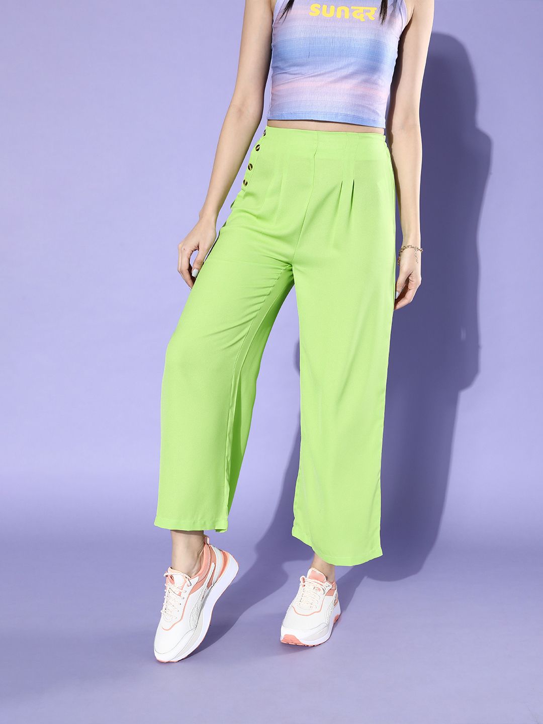 DressBerry Women Green Solid Trousers Price in India