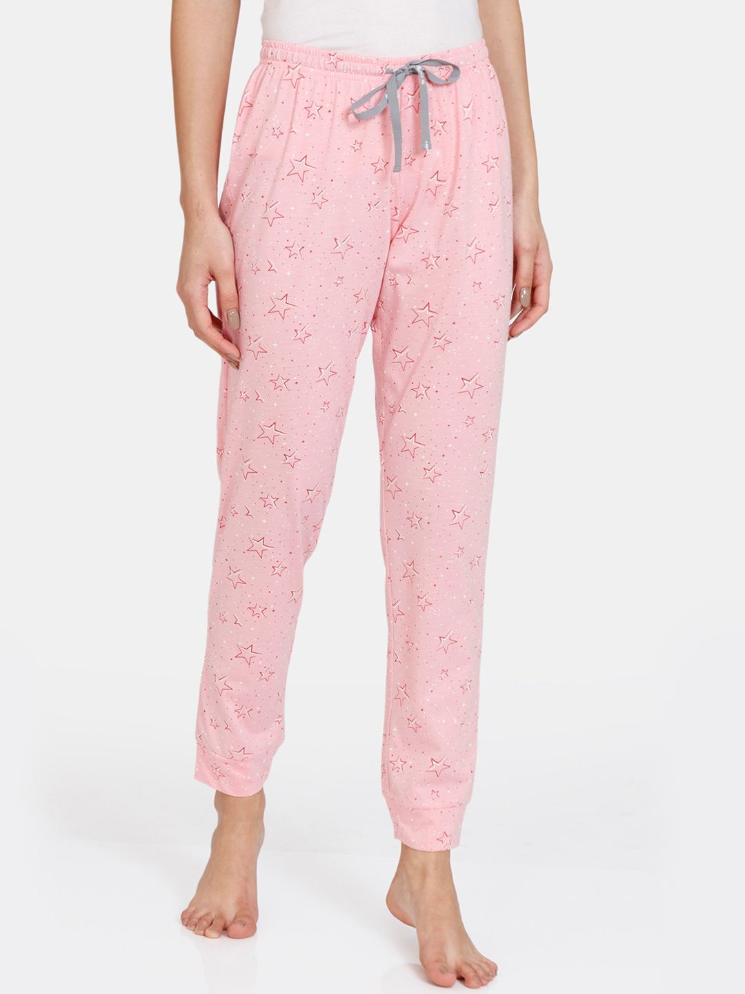 Rosaline by Zivame Women Pink Starry Nights Printed Knit Cotton Pyjama Price in India