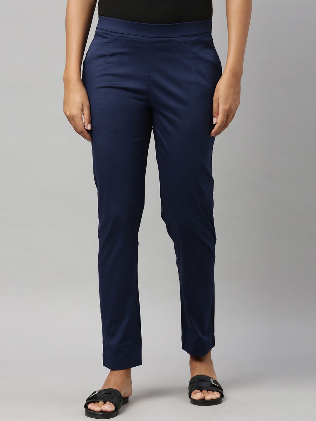 Go Colors Women Navy Blue Trousers Price in India