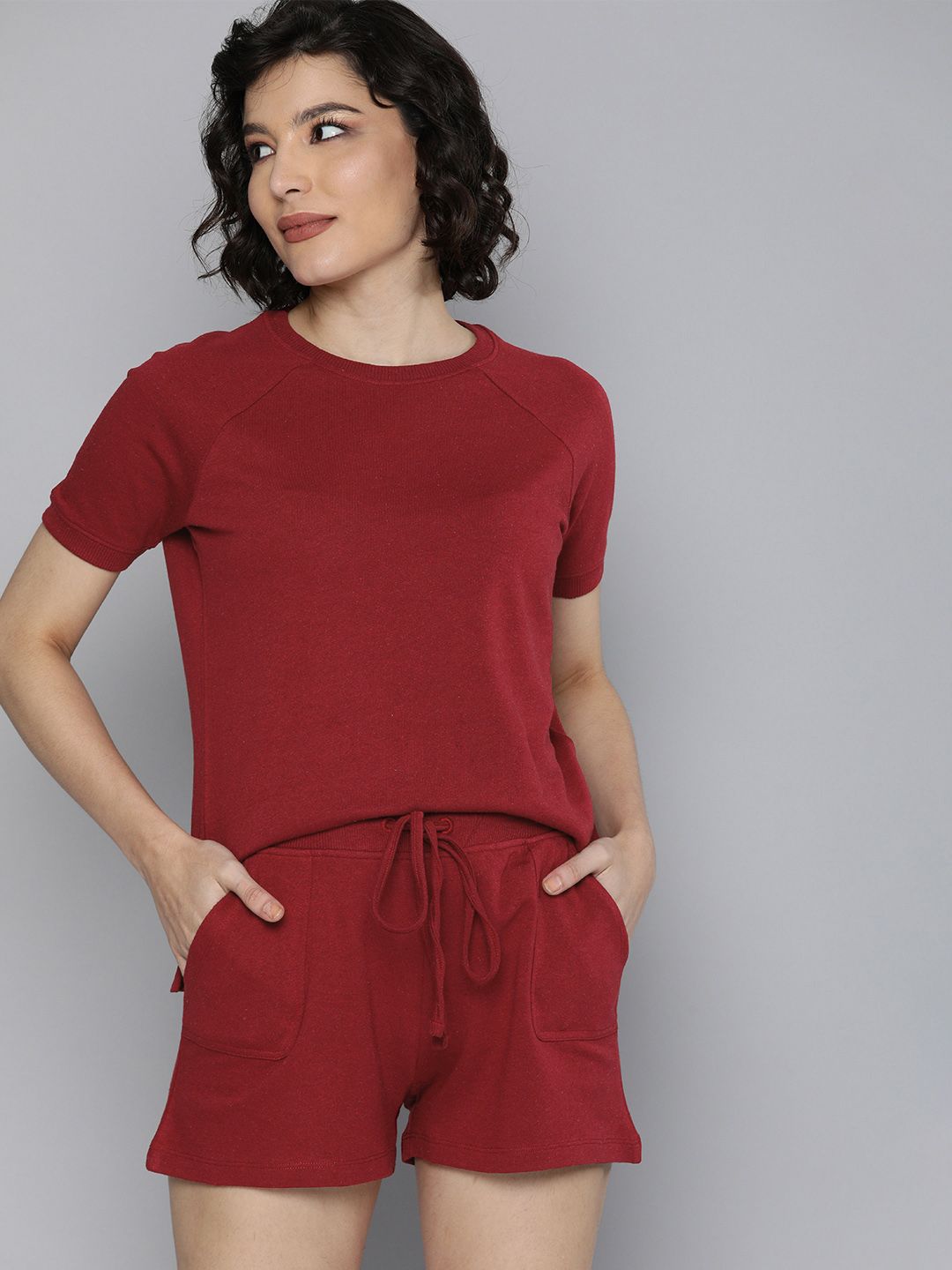 Harvard Women Maroon Solid Co-Ord Set
