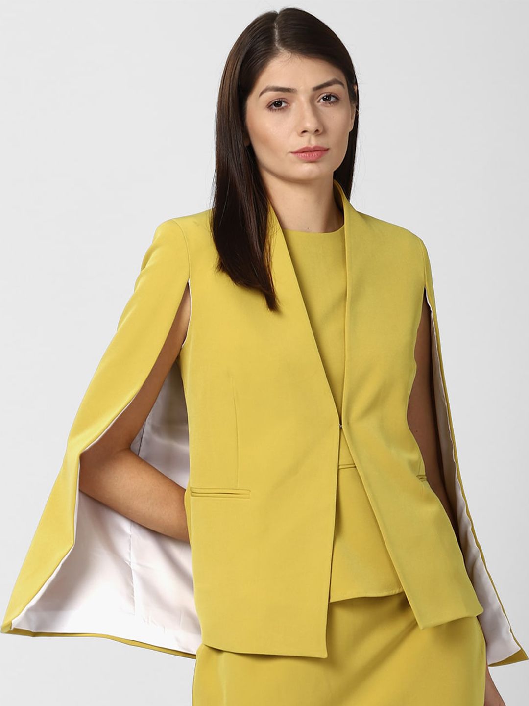 Van Heusen Woman Yellow Solid Single-Breasted Casual Blazer Price in India