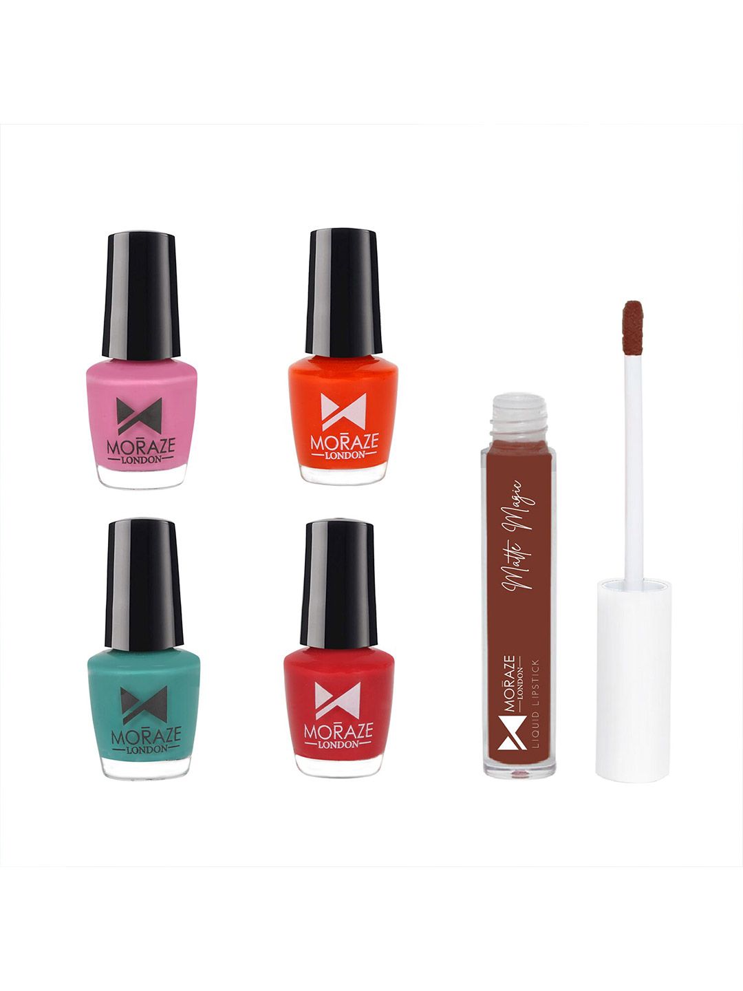 Moraze Set of 1 Matte Magic Liquid Lipstick - Invisible Kiss & 4 Nail Polishes Price in India