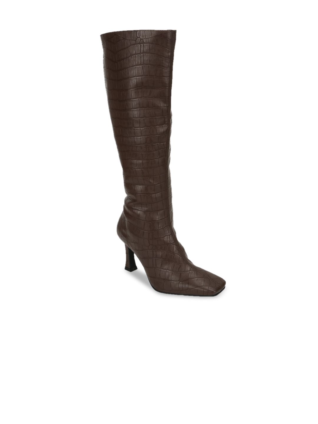 Truffle Collection Brown Animal Textured High-Top Heeled Boots Price in India