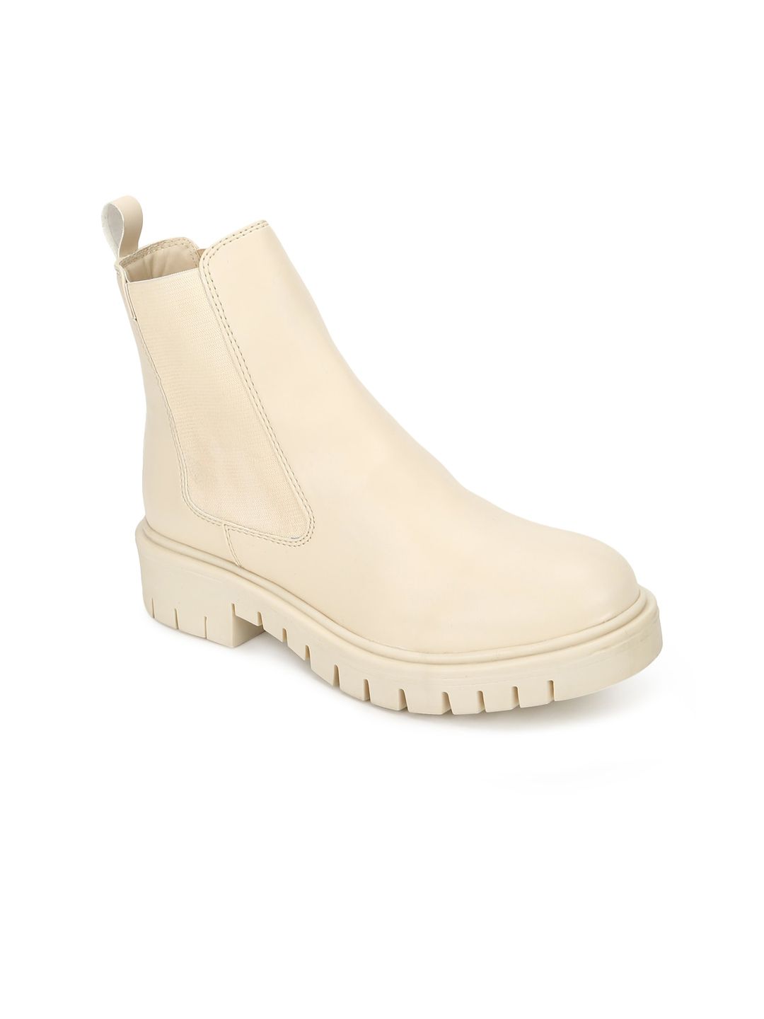 Truffle Collection Cream-Coloured PU Block Heeled Boots Price in India