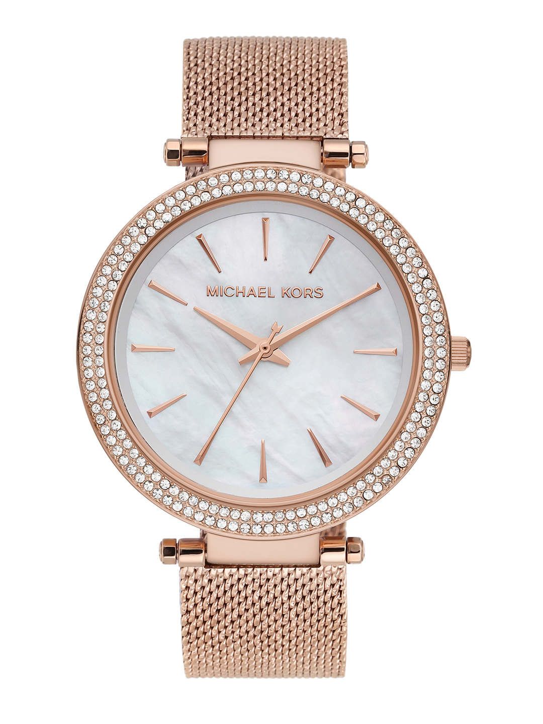 Michael Kors Women White & Rose Gold Darci Embellished Analogue Watch MK4519IT Price in India