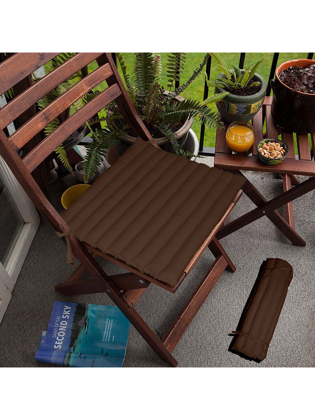 Lushomes Set Of 2 Brown Solid Cotton Chair Pads Price in India