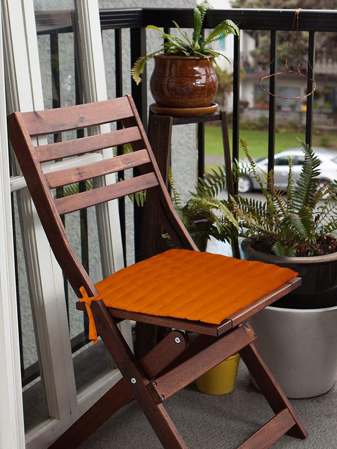 Lushomes Set of 2 Orange Solid Chair Pad Price in India