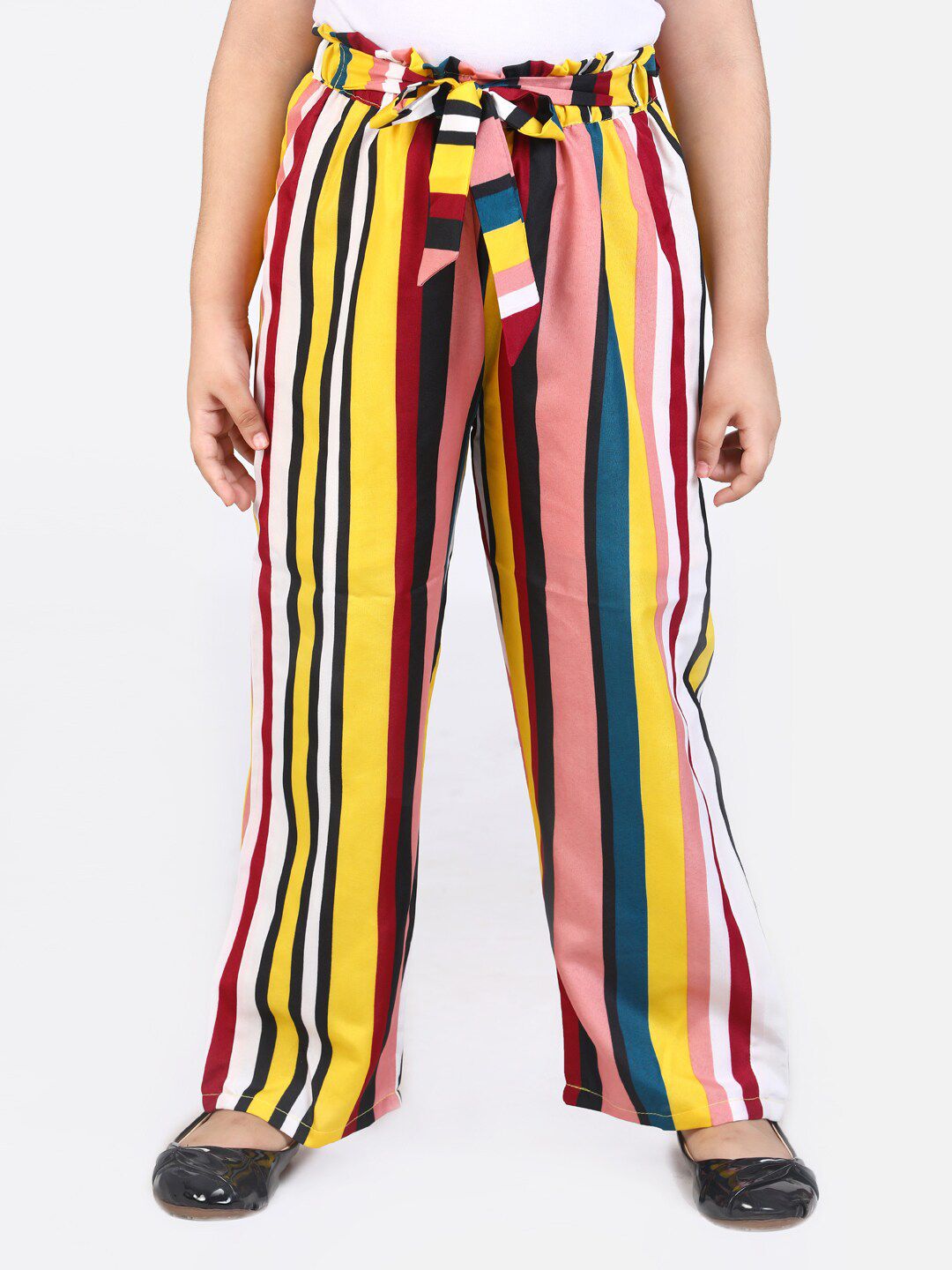 Cutiekins Girls Yellow & White Striped Palazzos
