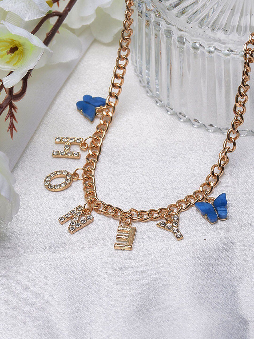 POPLINS Gold-Plated Blue & White Stone Studded Necklace Price in India