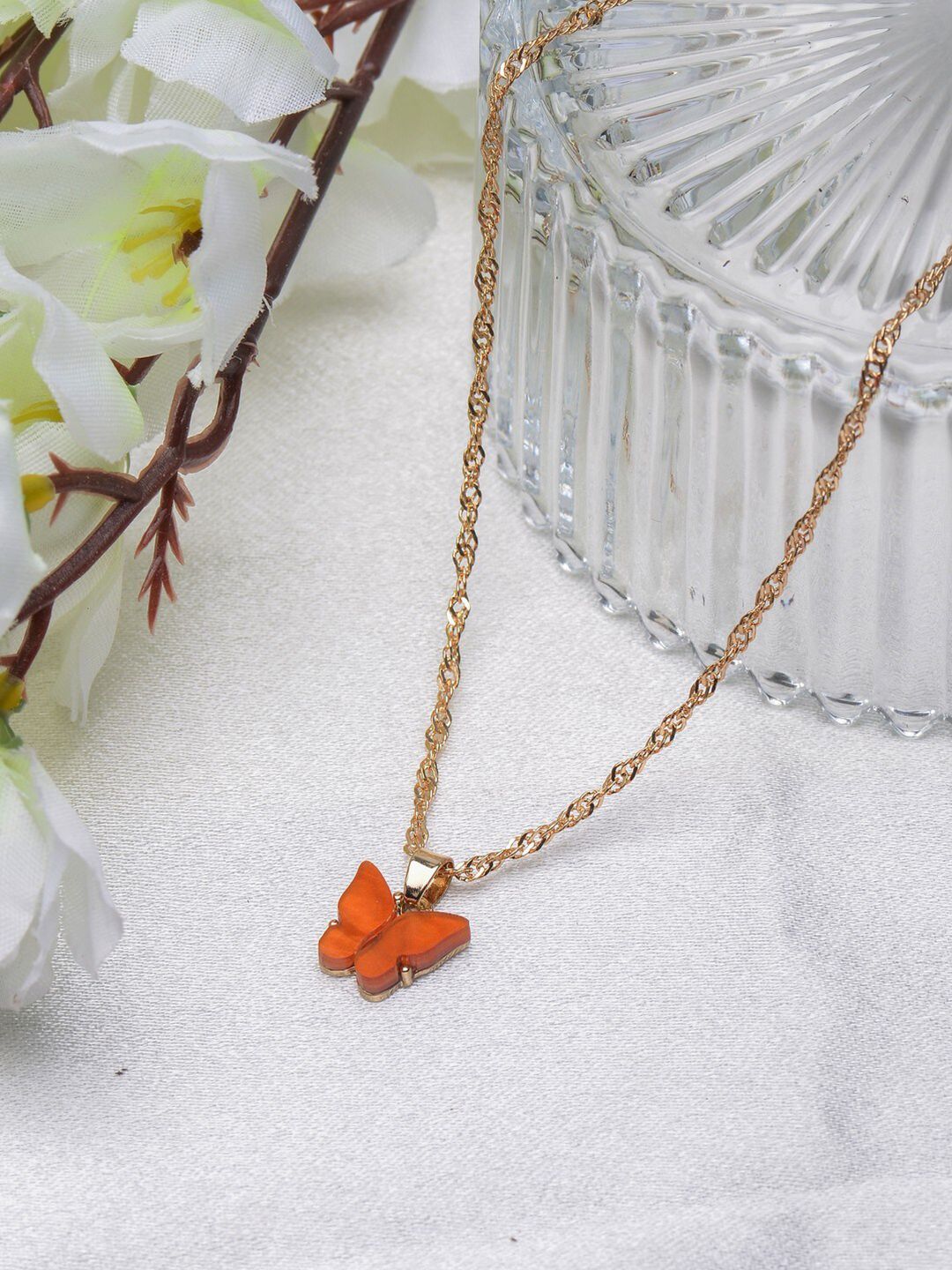 POPLINS Orange & Gold-Toned Butterfly Pendent Chain Price in India