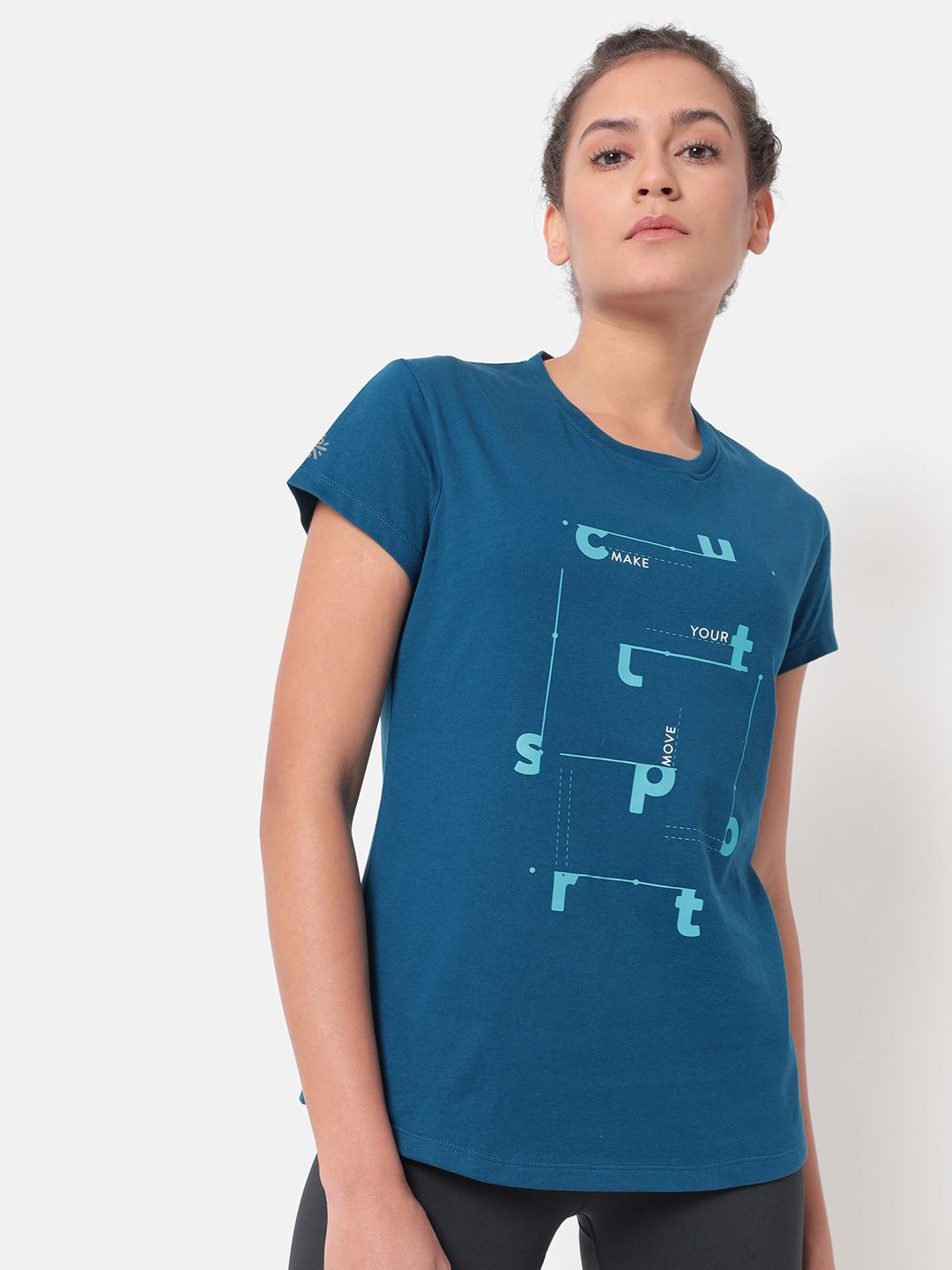 Cultsport Women Teal Printed Running T-shirt Price in India