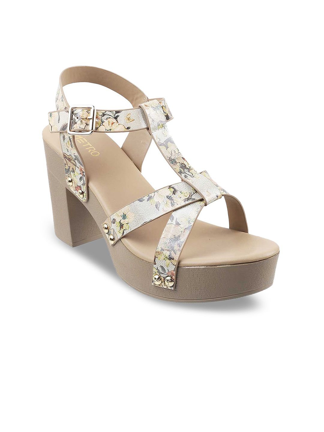 Metro Beige Printed Platform Sandals Price in India