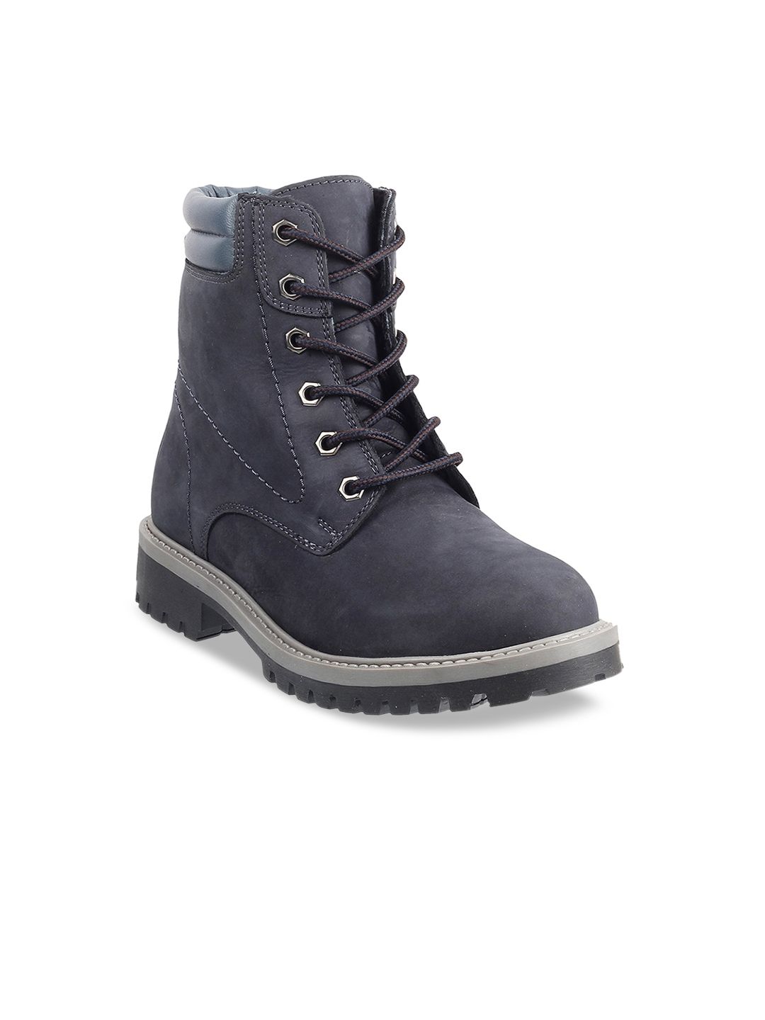 Metro Navy Blue Suede Block Heeled Boots Price in India