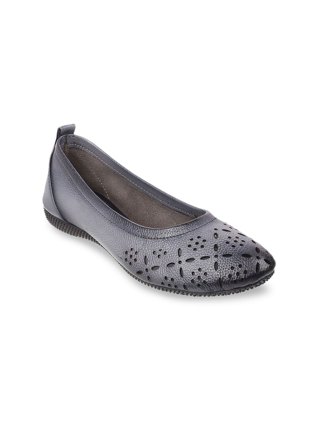 Metro Women Grey Ballerinas with Laser Cuts Flats Price in India