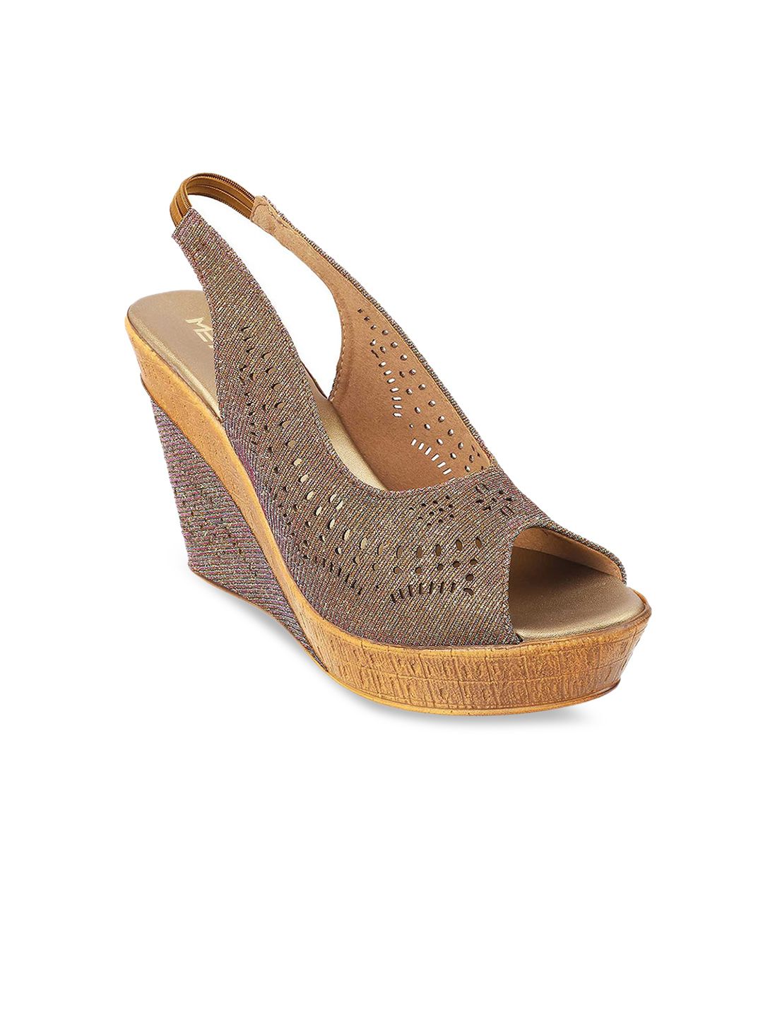 Metro Gold-Toned Embellished Wedge Peep Toes with Laser Cuts Price in India