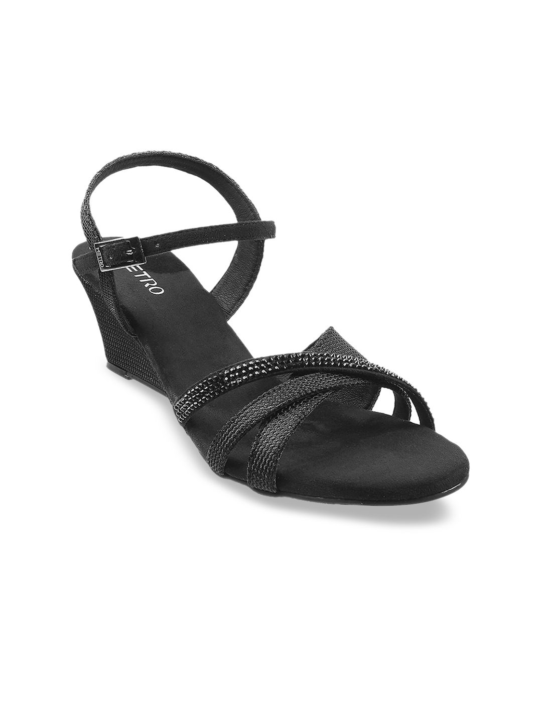 Metro Black Embellished Wedge Sandals Price in India