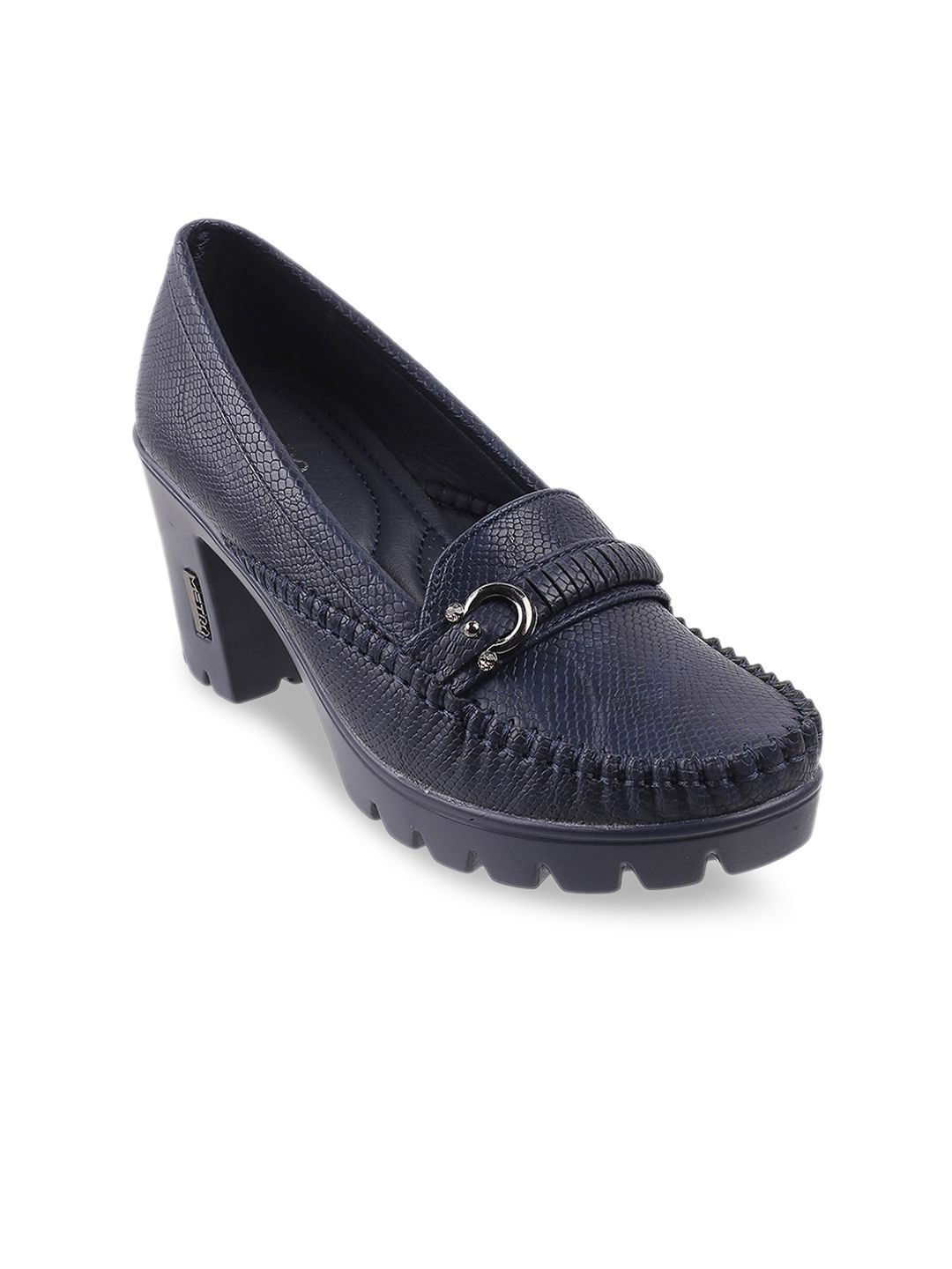 Metro Navy Blue Textured Block Pumps Price in India