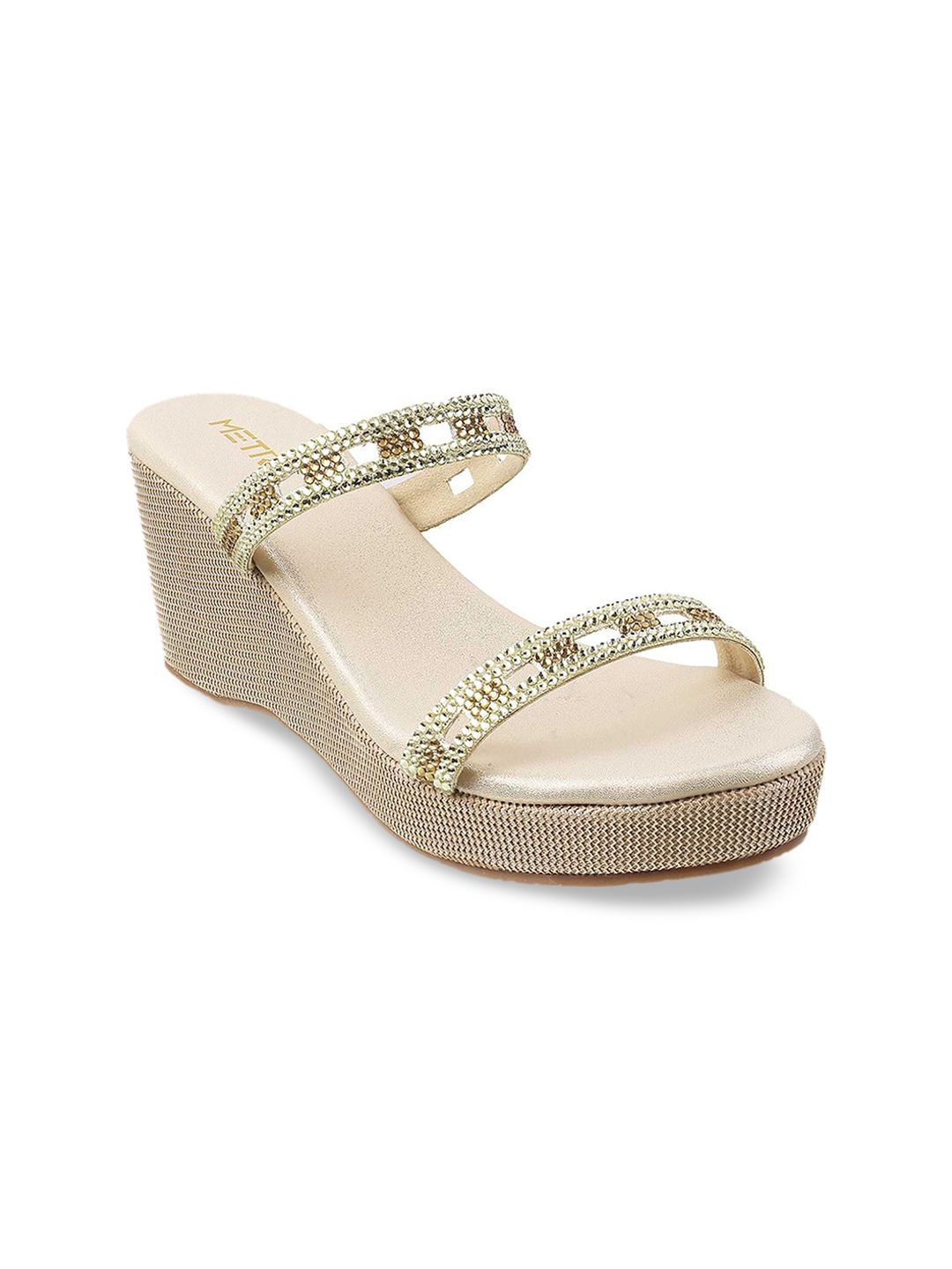 Metro Gold-Toned Embellished Wedge Sandals Heels Price in India