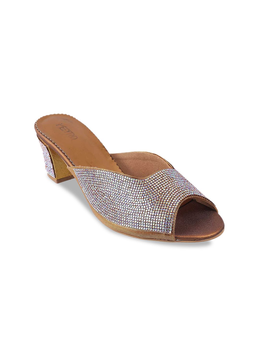 Metro Gold-Toned Embellished Block Peep Toes Price in India