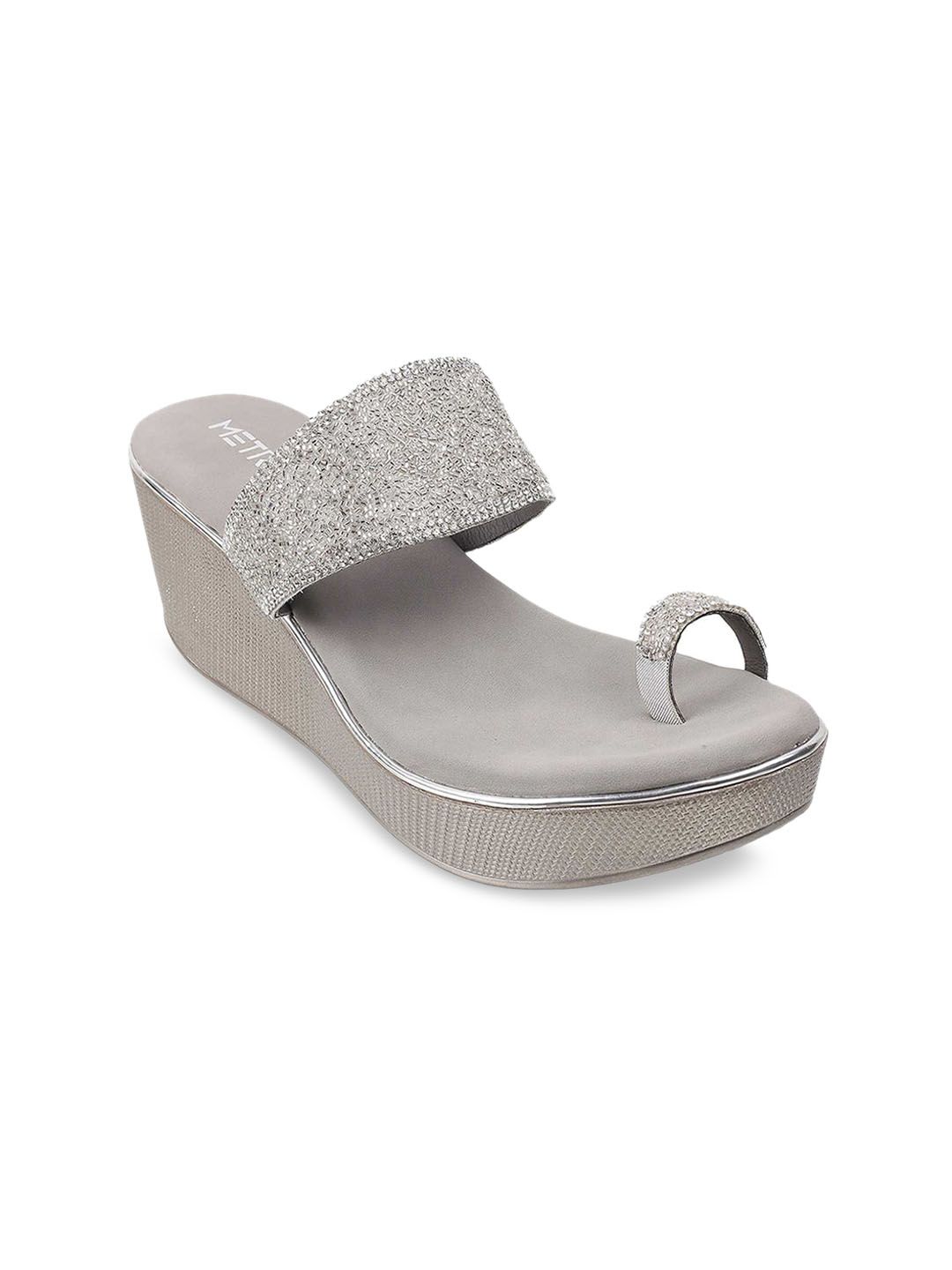 Metro Silver-Toned Wedge Sandals Heels Price in India