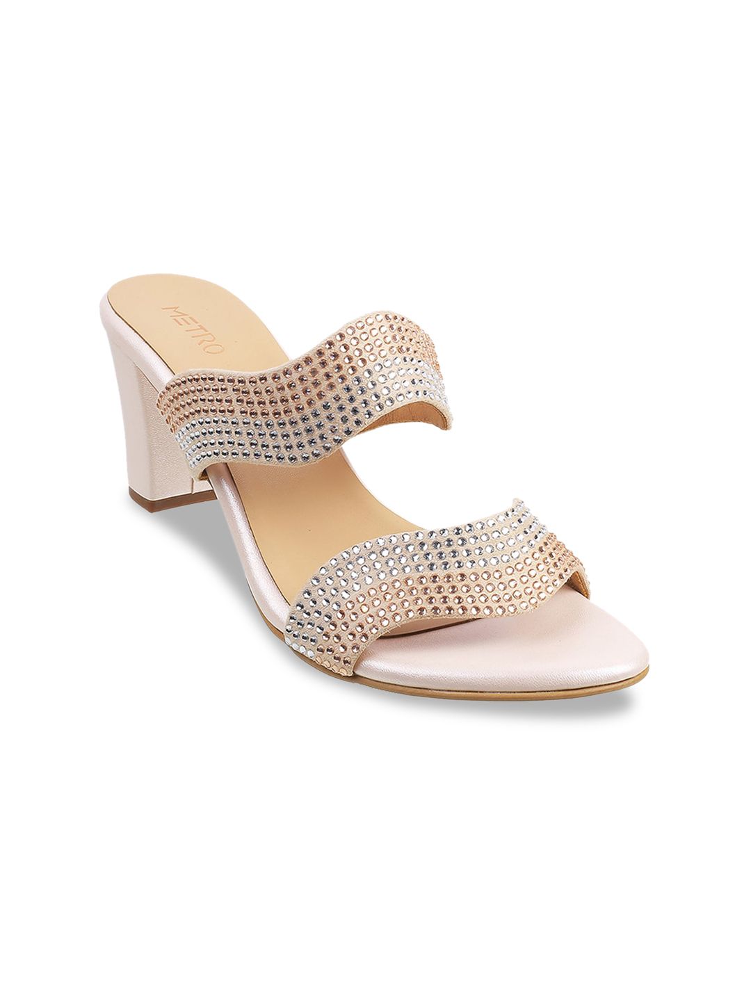 Metro Gold-Toned Embellished Block Sandals Price in India