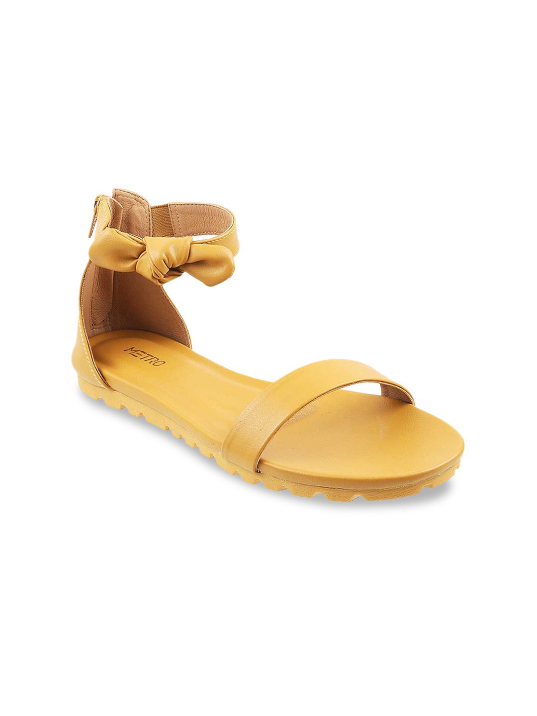 Metro Women Yellow Open Toe Flats with Bows Price in India