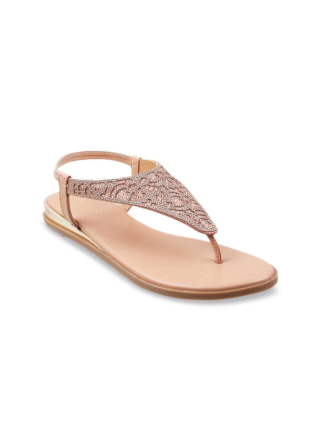Metro Women Rose Gold Embellished Open Toe Flats Price in India