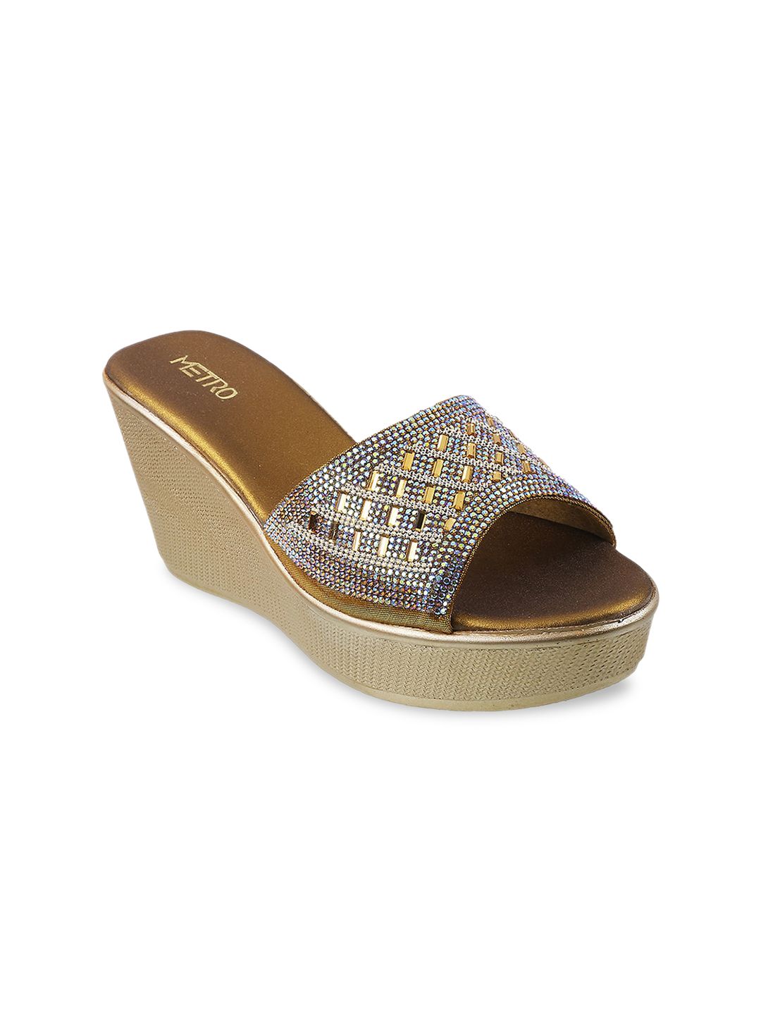 Metro Gold-Toned Embellished Wedge Sandals Price in India