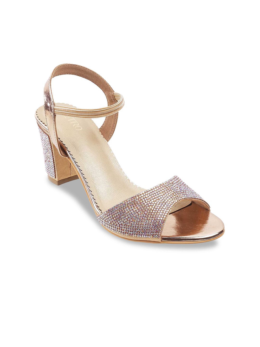 Metro Women Gold Embellished Block Peep Toes Price in India