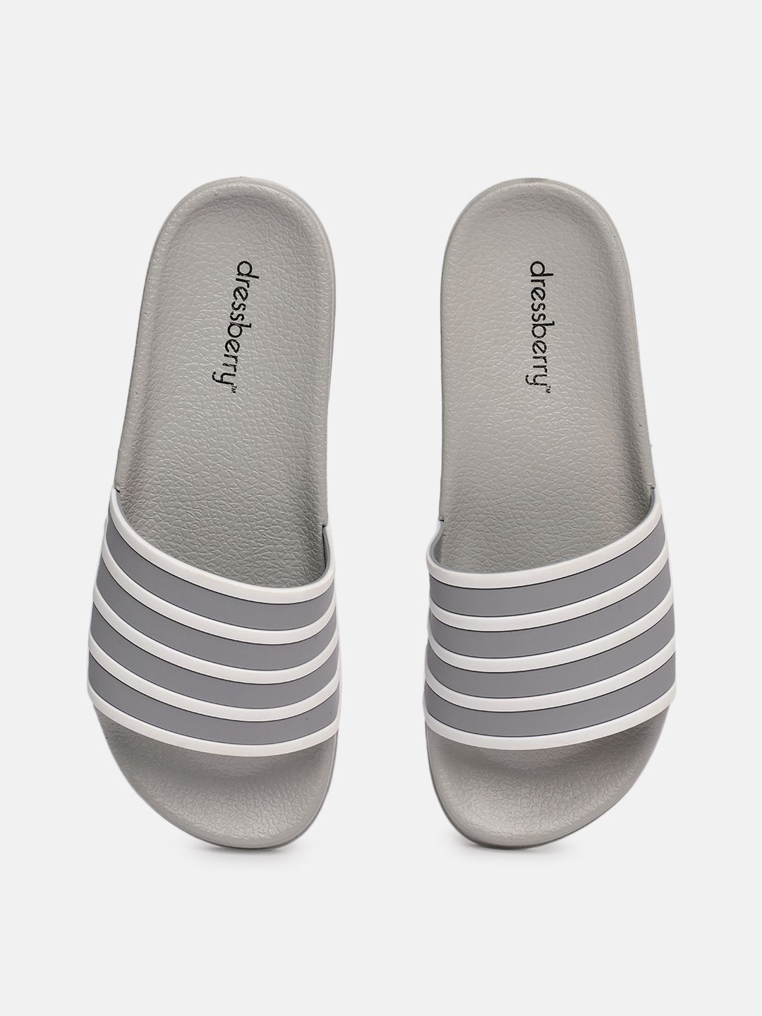 DressBerry Women Grey & White Striped Sliders Price in India