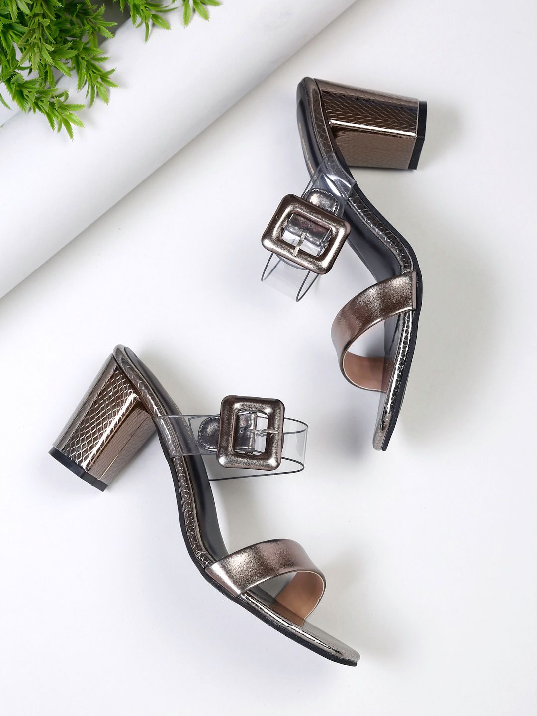 Bruno Manetti Grey PU Block Sandals with Buckles Price in India