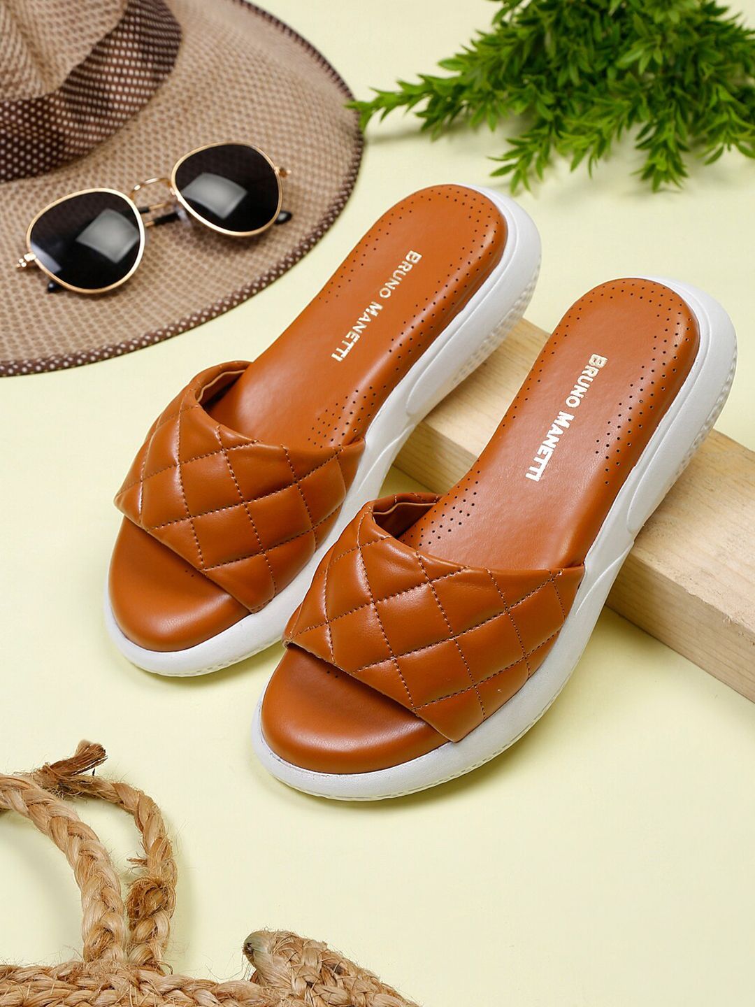 Bruno Manetti Women Tan Sliders Price in India