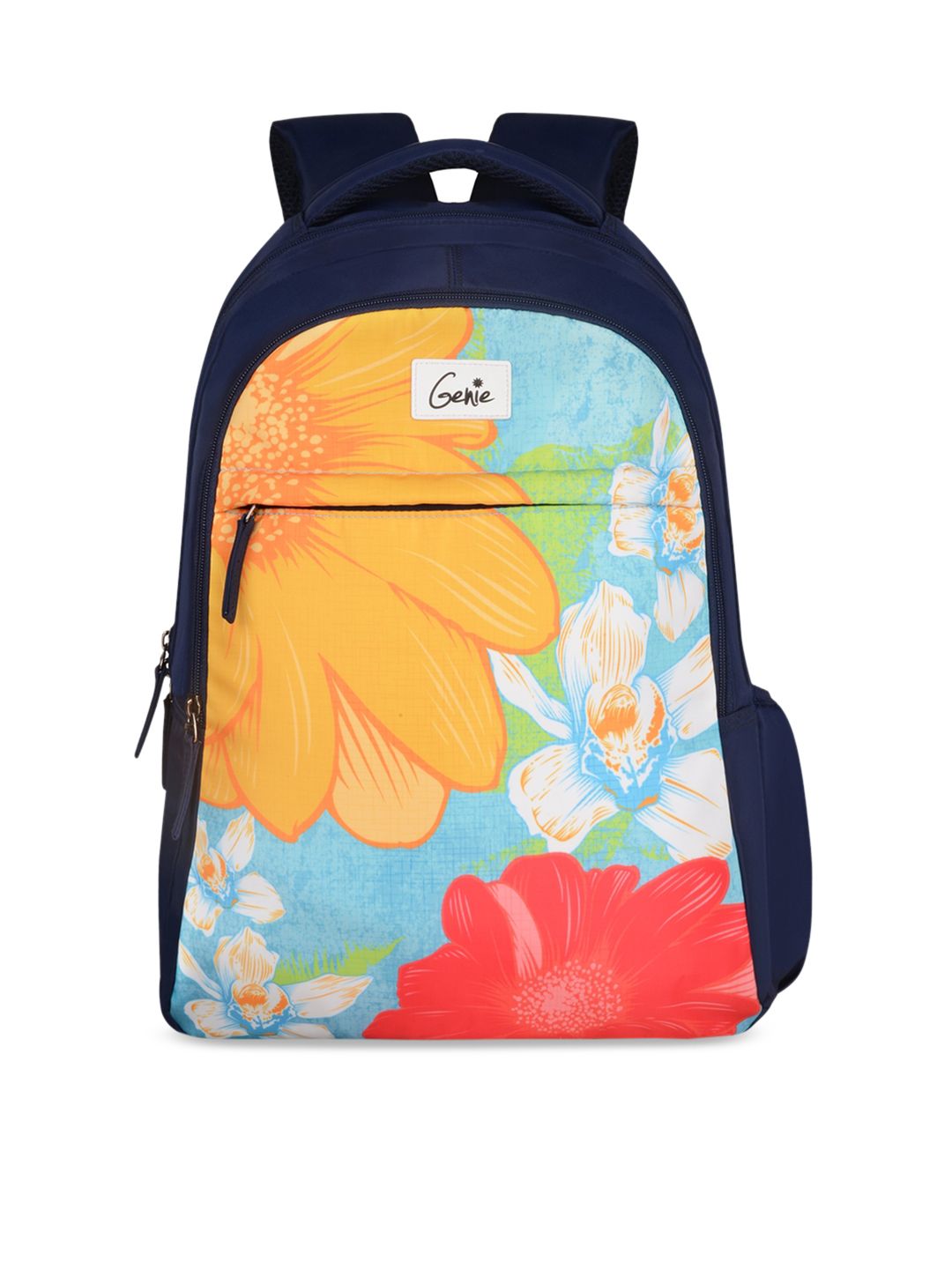 Genie Women Blue & Orange Graphic Backpack Price in India