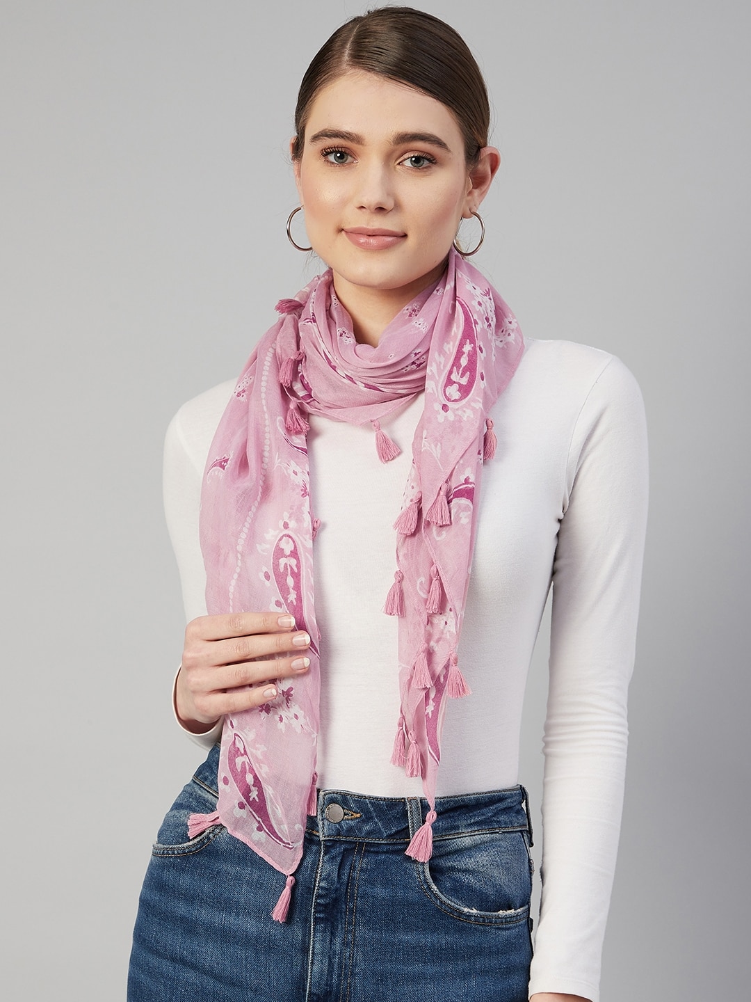 Marks & Spencer Women Pink & White Printed Scarf Price in India
