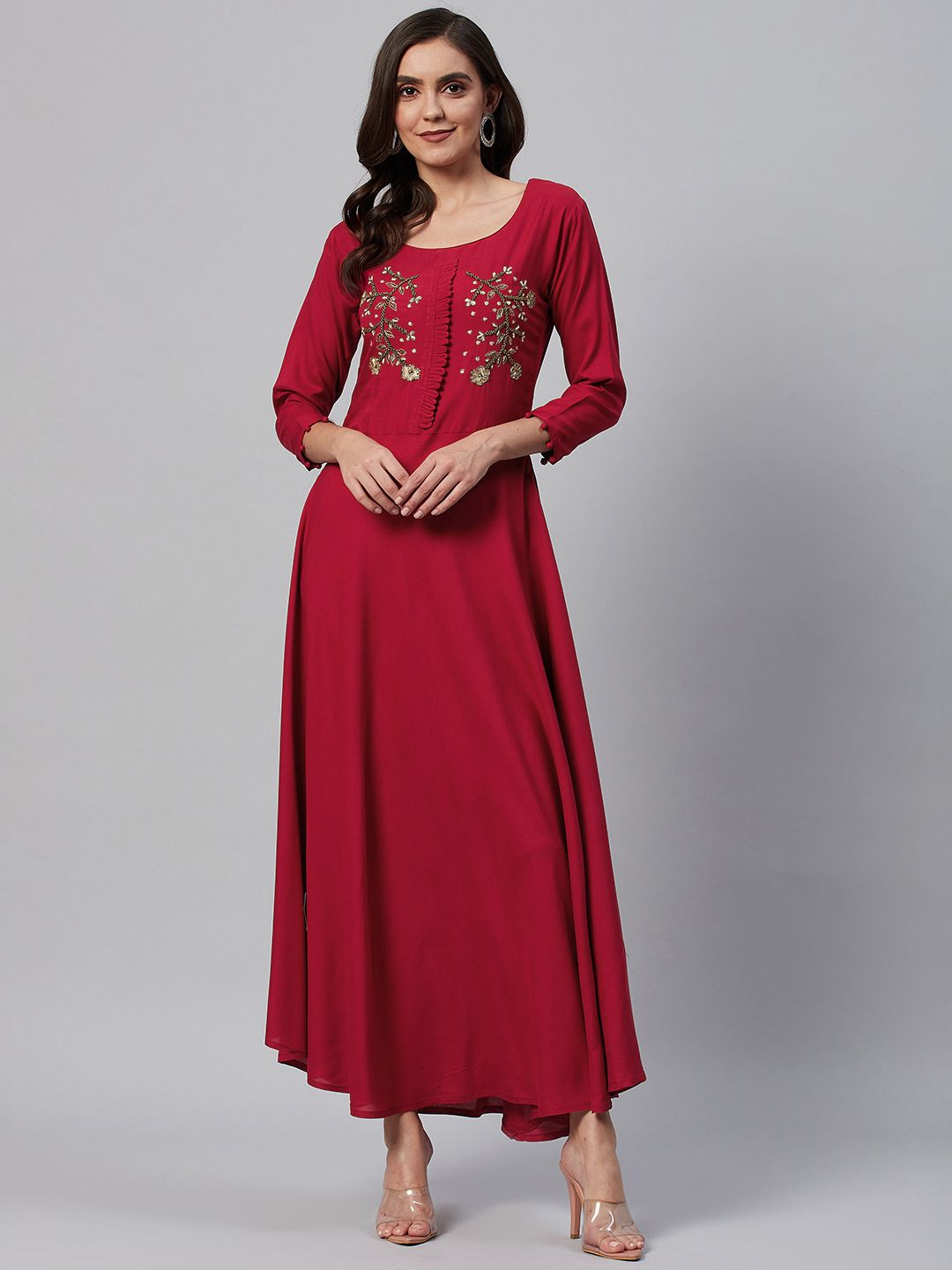 HIGHLIGHT FASHION EXPORT Maroon Ethnic Maxi Dress Price in India