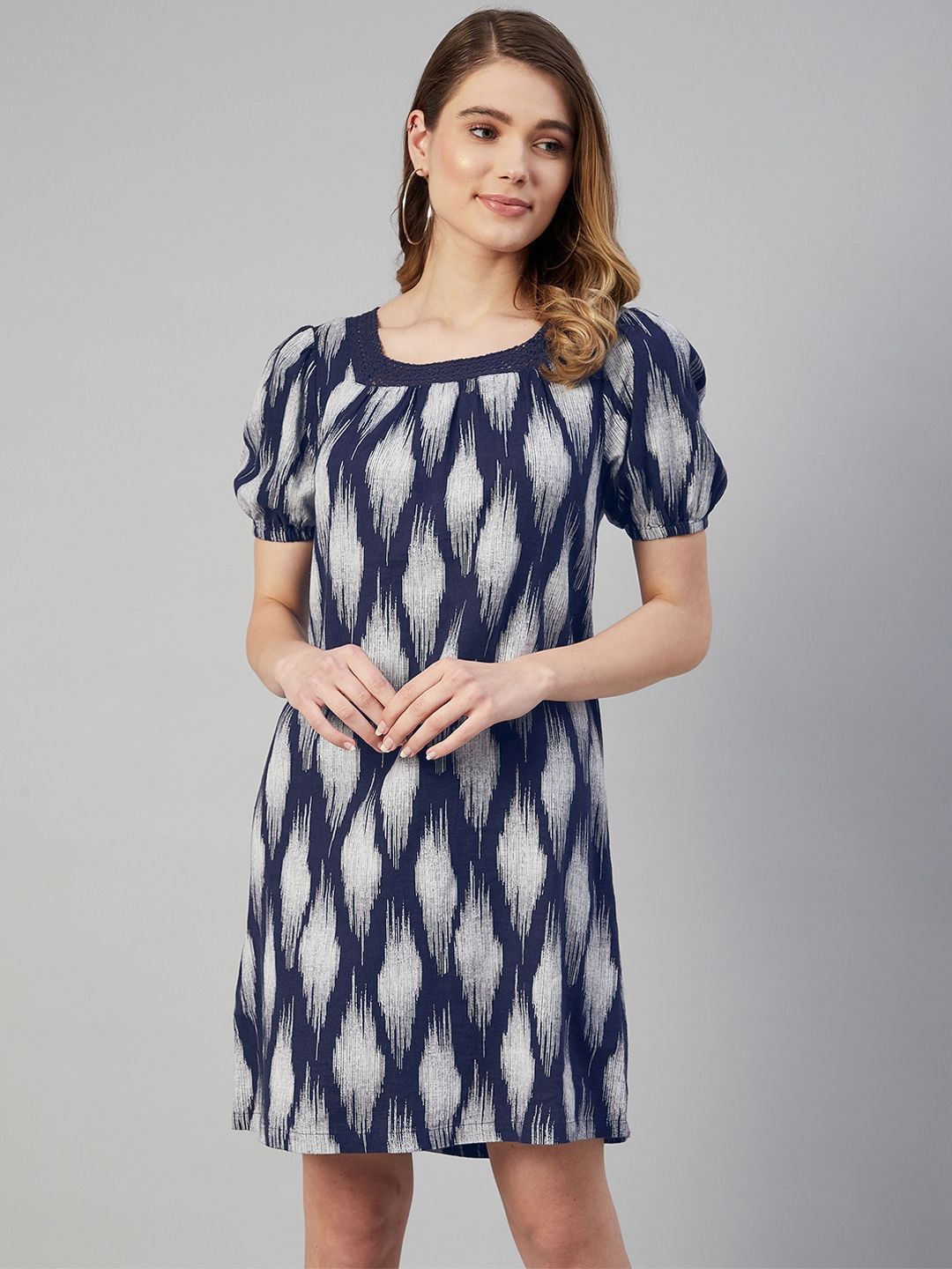Marks & Spencer Navy Blue & Grey A-Line Mini Dress Price in India