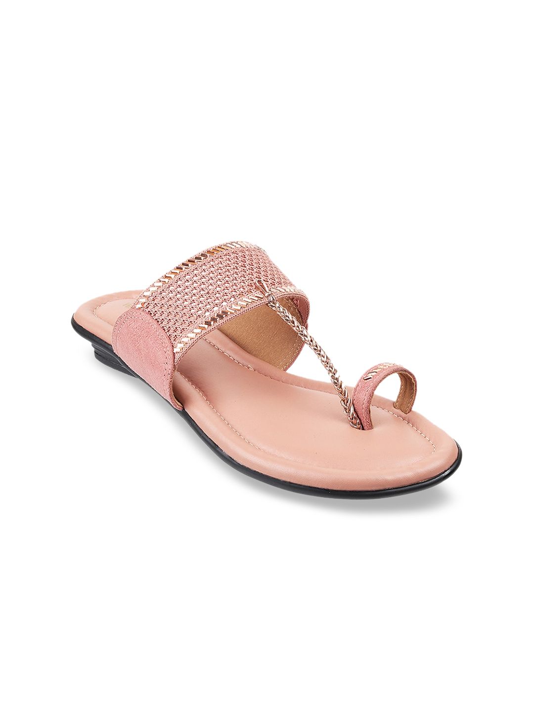 WALKWAY by Metro Women Peach-Coloured Textured One Toe Flats Price in India