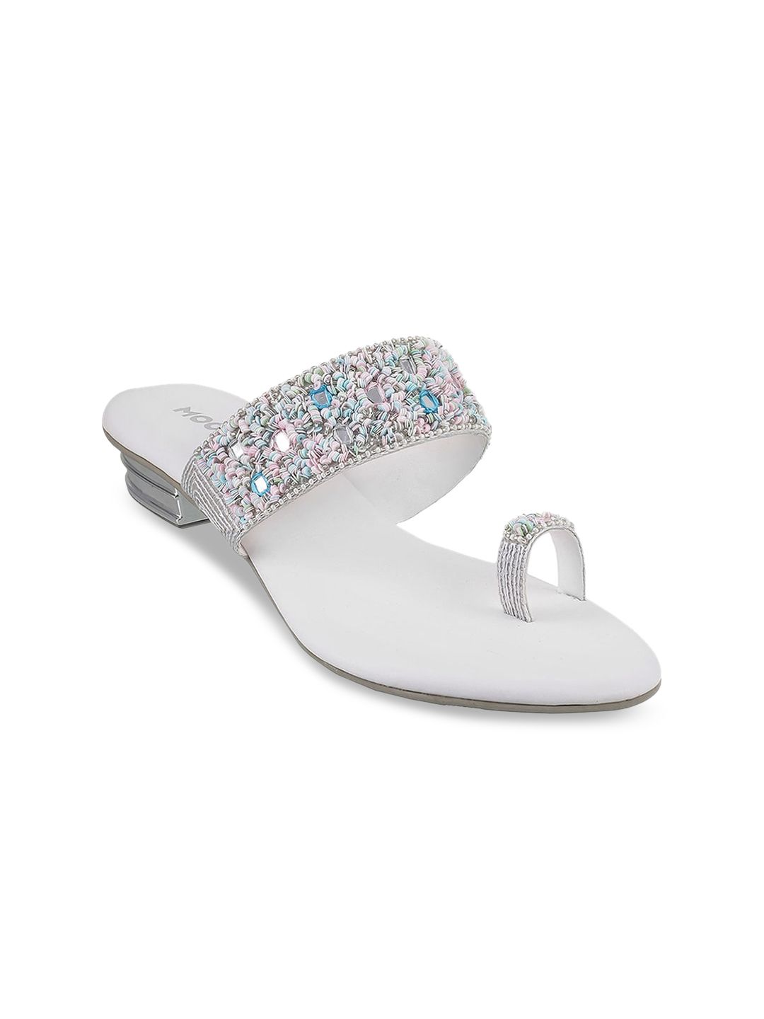 Mochi White Embellished Block Sandals Price in India